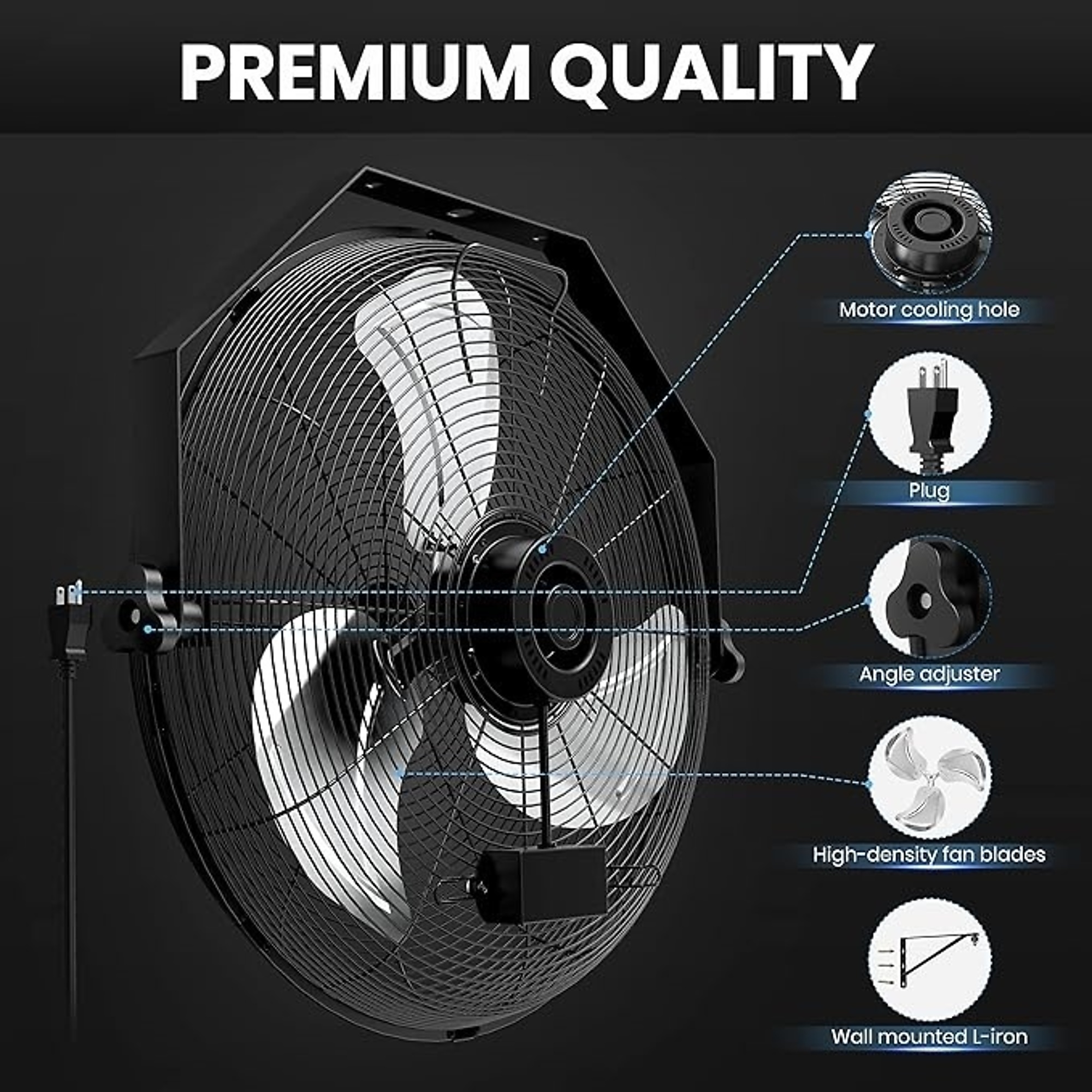 24-Inch Wall-Mounted Industrial Fan – 3-Speed Adjustable Angle & Motor ...