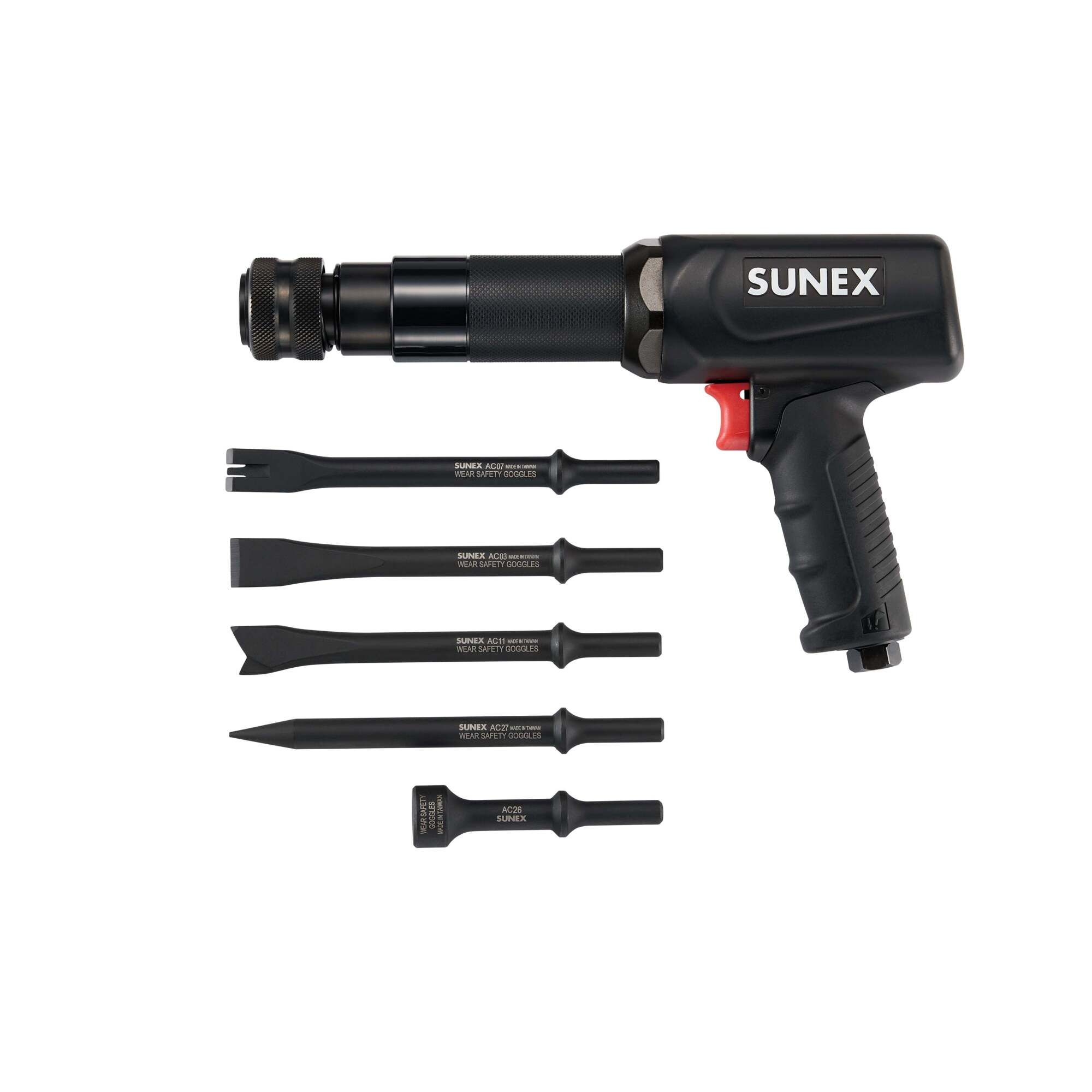 Sunex Tools Heavy-Duty Long Barrel Air Hammer Kit — 3.75in. Stroke, 2300 BPM, 4-Piece, Model# SX2302K