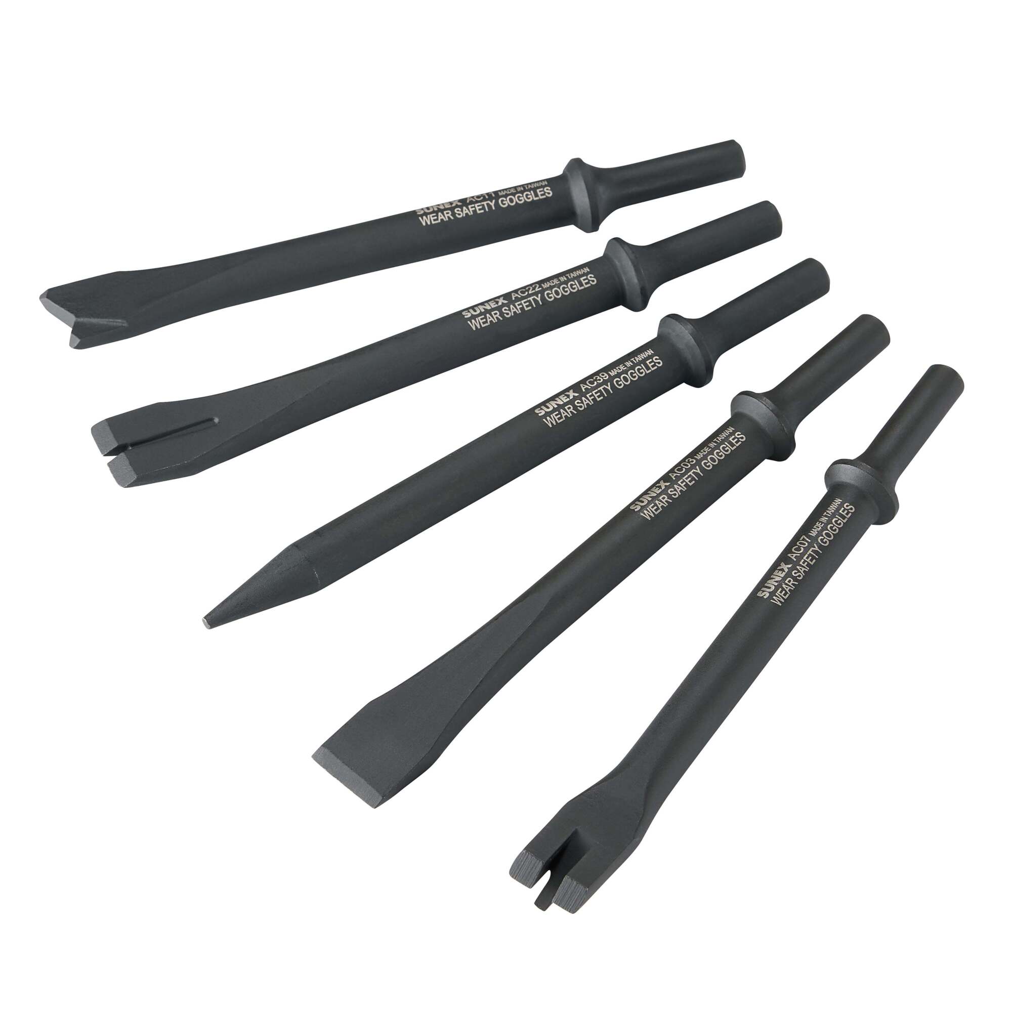 Sunex Tools Air Hammer Chisel Set — 7in. Cutting, 5 Pcs, Portable Tool Roll, Model# ACS5C