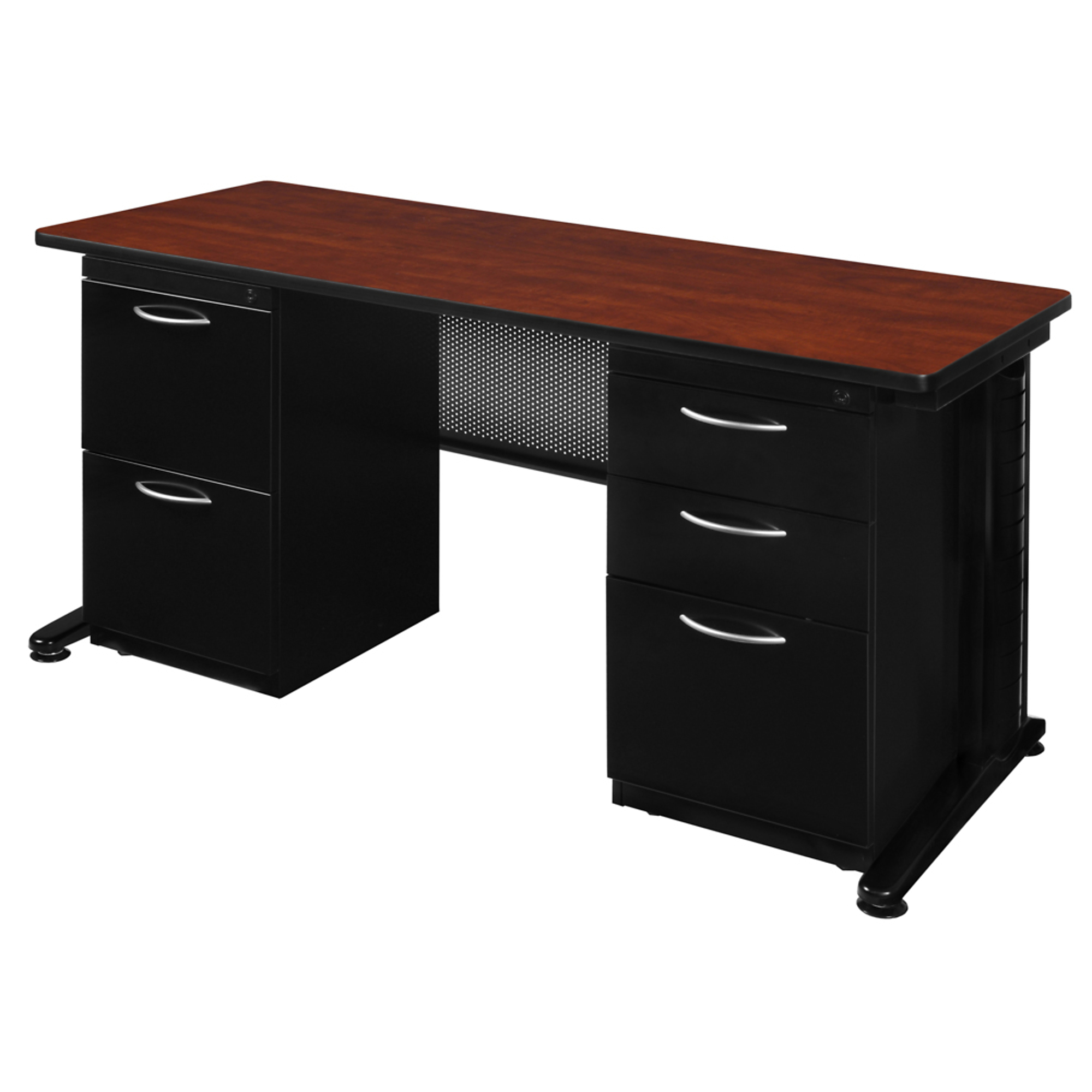 Regency Fusion Teacher's Desk — 66in. x 30in., Double Pedestal, Wire Management, Cherry, Model# MDP6630CH