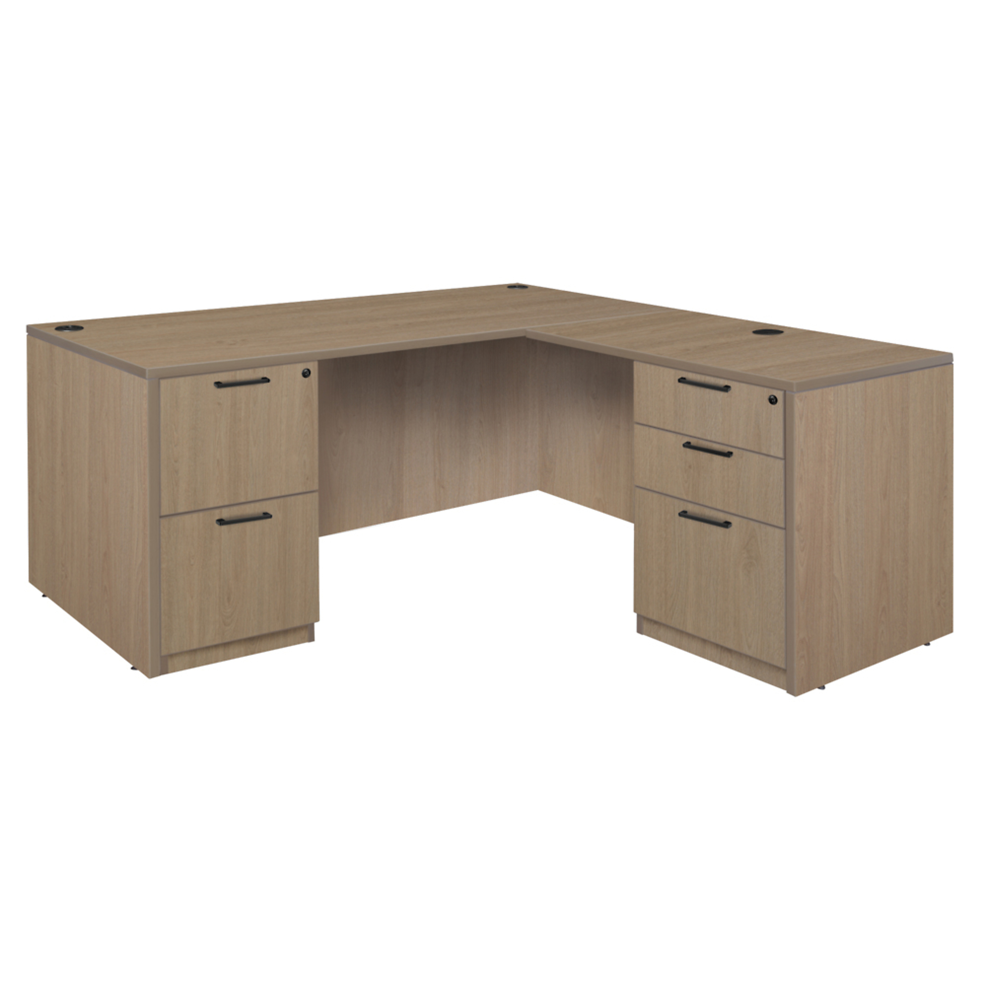 Regency Legacy L-Shaped Desk with Double Full Pedestal Drawer Unit — 66in. x 65in., Noble Oak, Locking Drawers, Model# LLDFP6630NO