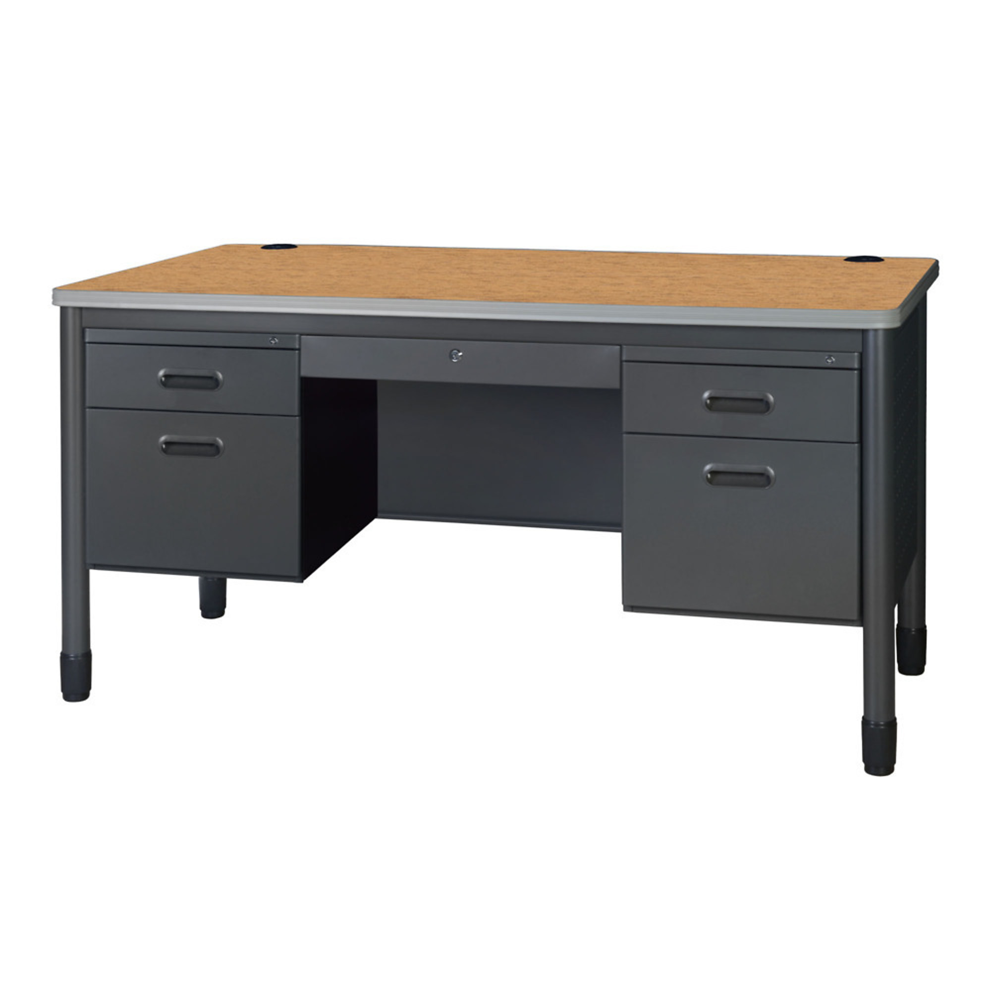 Regency Mesa Steel Double Pedestal Teacher's Desk — 60in. x 30in., Medium Oak, Locking Center Drawer, Model# 66266DPCDMO