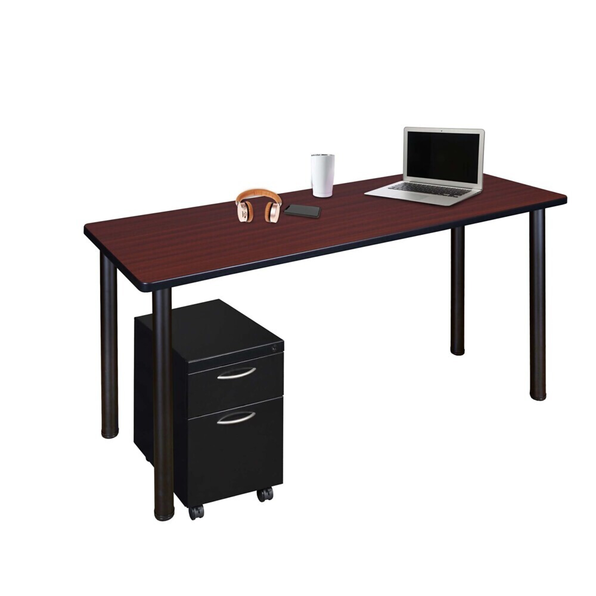 Regency Kee Mobile Desk with Storage — 48in. x 24in., Mahogany Top, Black Legs, Locking Casters, Model# MDCLMP4824MHBK
