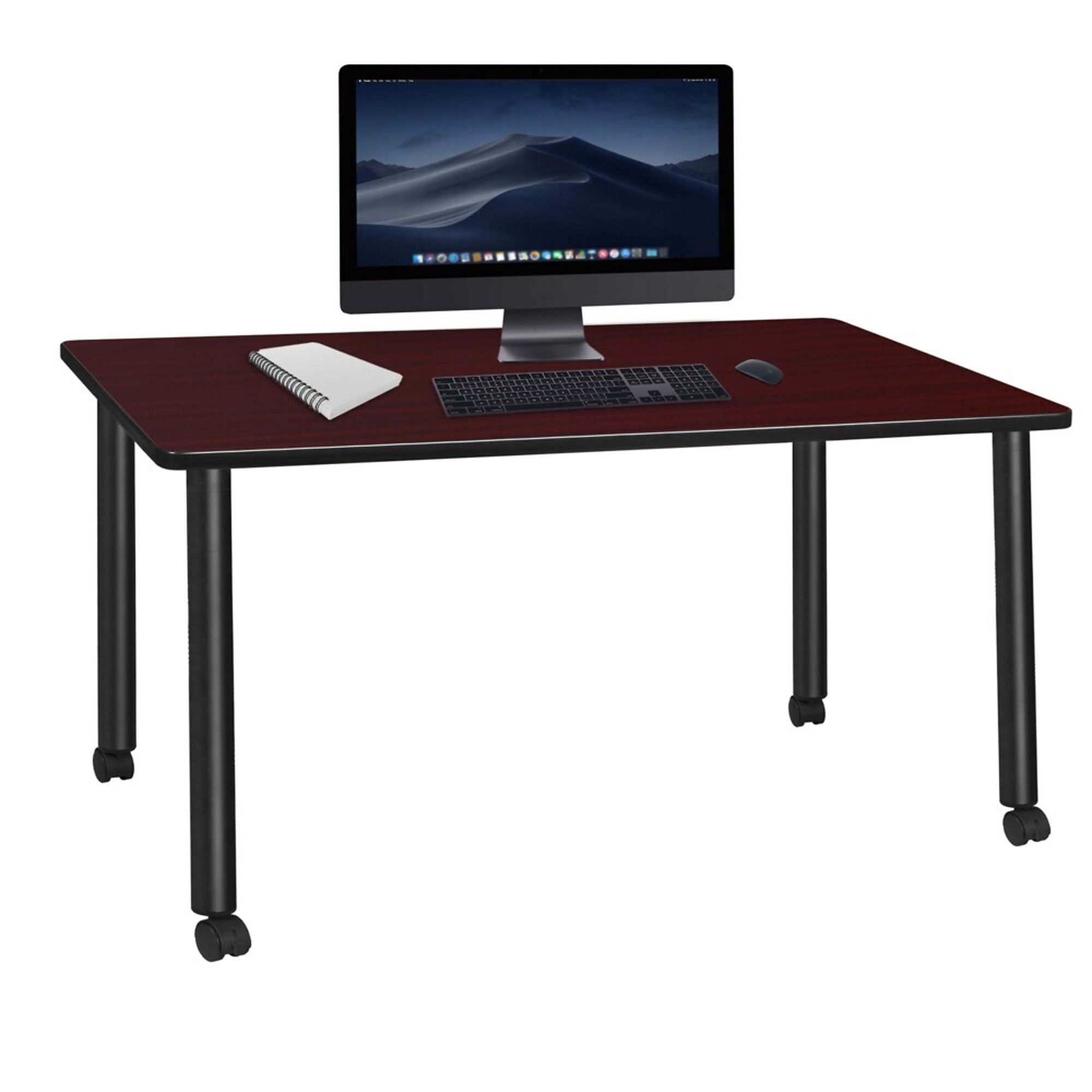 Regency Kee Mobile Desk — 66in. x 24in., Mahogany Top, Black Legs, Locking Casters, Model# MDCL6624MHBK