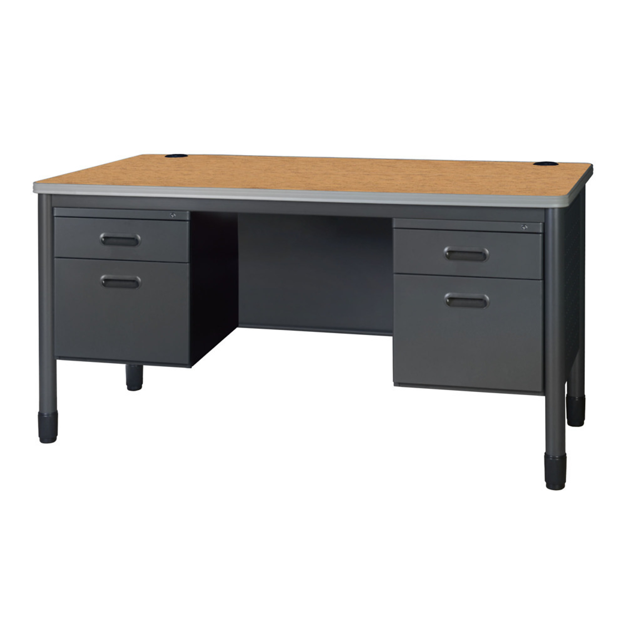 Regency Mesa Steel Double Pedestal Teacher's Desk — 60in. x 30in., Medium Oak, 5 Drawers, Model# 66266DPMO