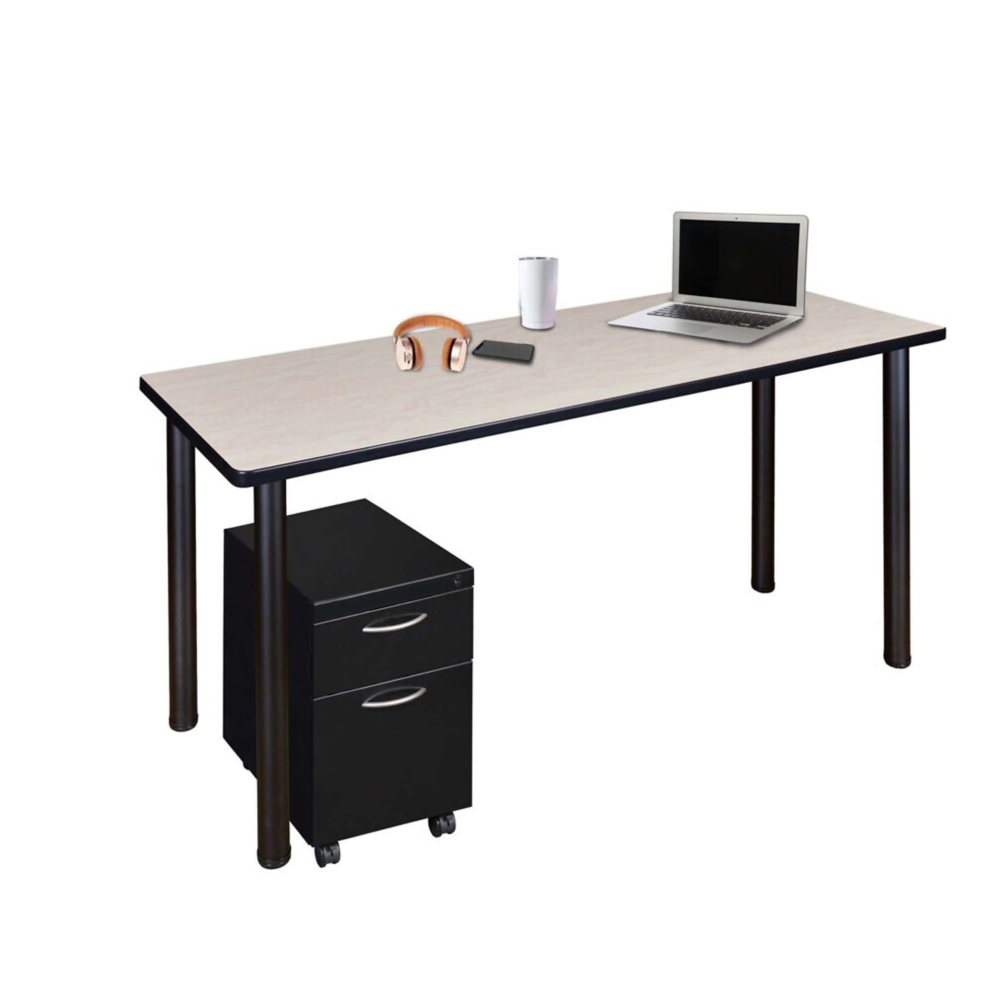 Regency Kee Mobile Desk with Storage — 48in. x 24in., Maple/Cherry Top, Black Legs, Locking Casters, Model# MDCLMP4824PLBK