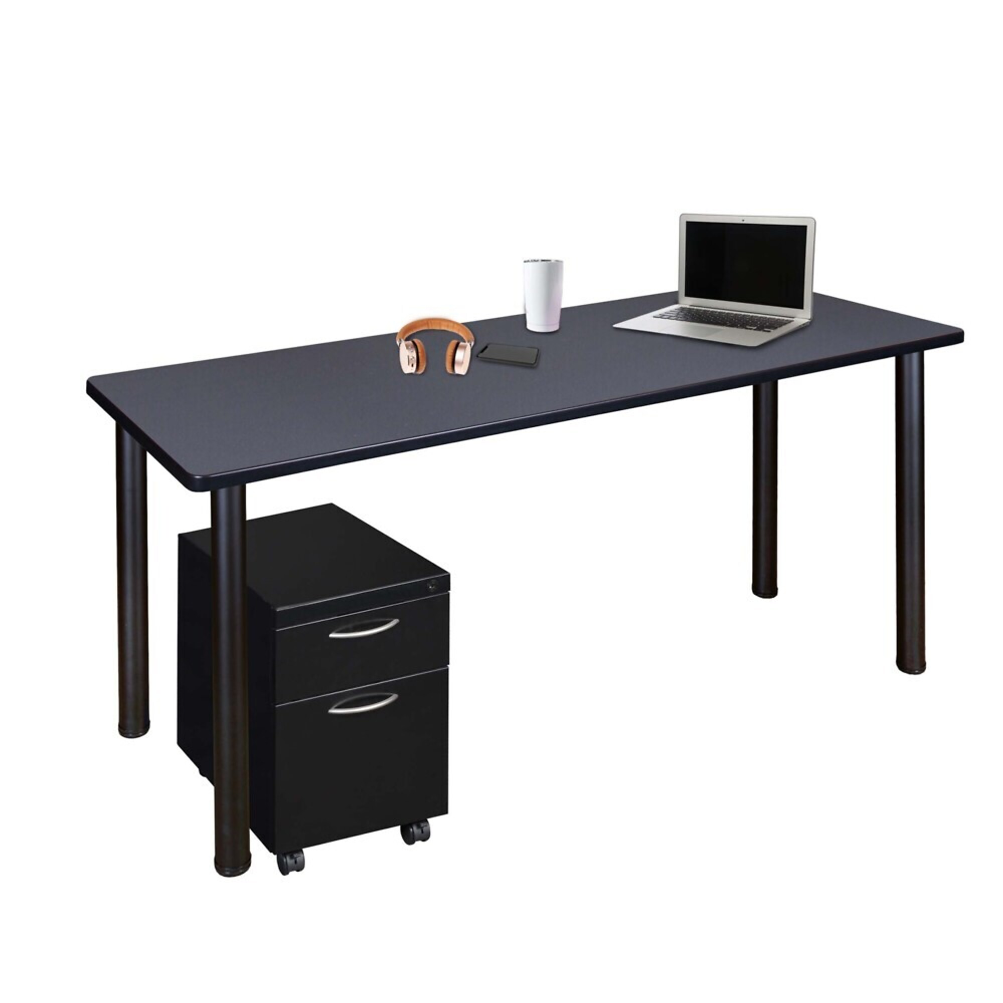Regency Kee Mobile Desk with Storage — 60in. x 24in., Grey Top, Black Legs, Locking Casters, Model# MDCLMP6024GYBK