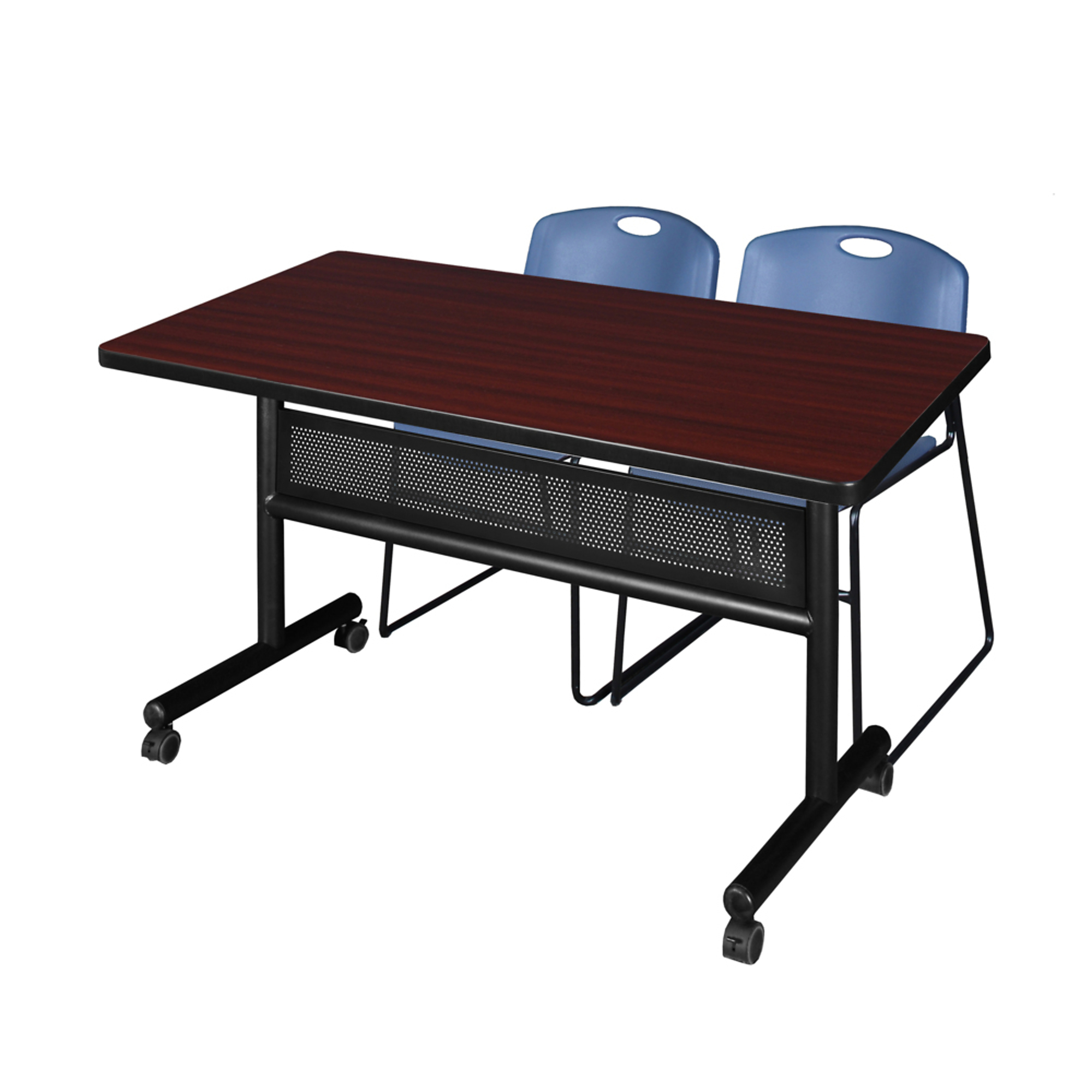 Regency Furniture Kobe Flip-Top Privacy Nesting Table Set — 48in. x 30in., Mahogany, Includes 2 Blue Zeng Stack Chairs, Model# MKFTM4830MH44BE