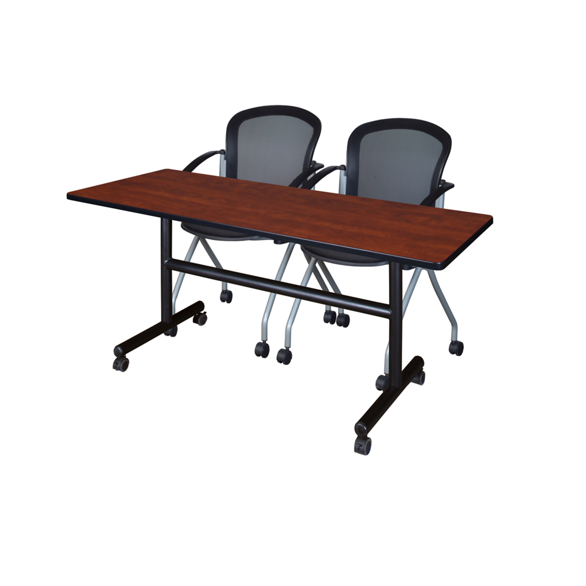 Regency Kobe Flip-Top Training Nesting Table Set — 60in. x 30in., Cherry/Maple, Includes 2 Cadence Nesting Chairs, Model# MKFT6030CH23BK