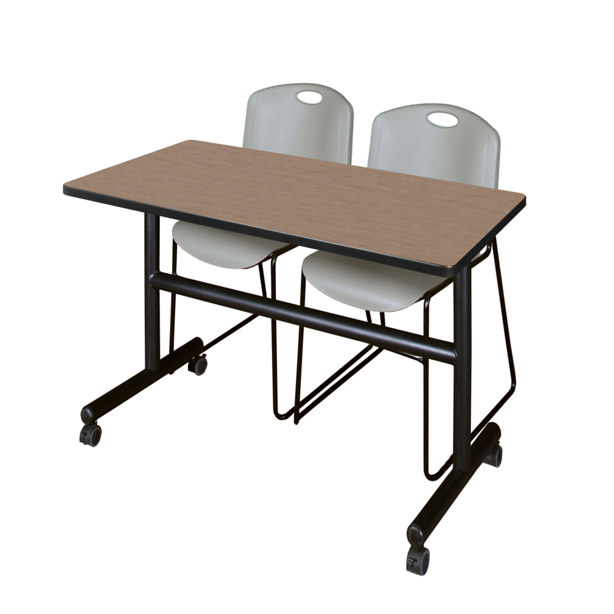 Regency Kobe Flip-Top Training Nesting Table Set — 48in. x 30in., Noble Oak, Includes 2 Grey Zeng Stack Chairs, Model# MKFT4830NO44GY