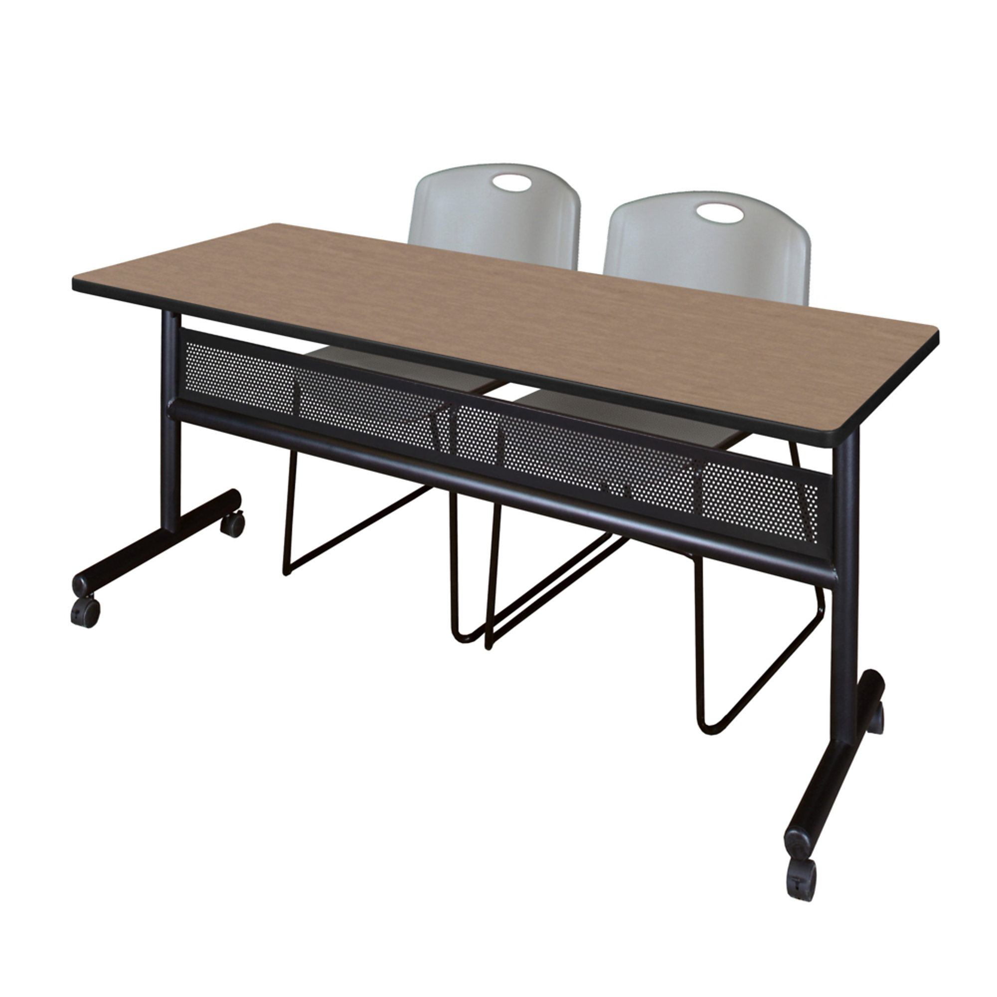 Regency Kobe Flip-Top Privacy Nesting Table Set — 72in. x 24in., Noble Oak, Includes 2 Grey Zeng Stack Chairs, Model# MKFTM7224NO44GY