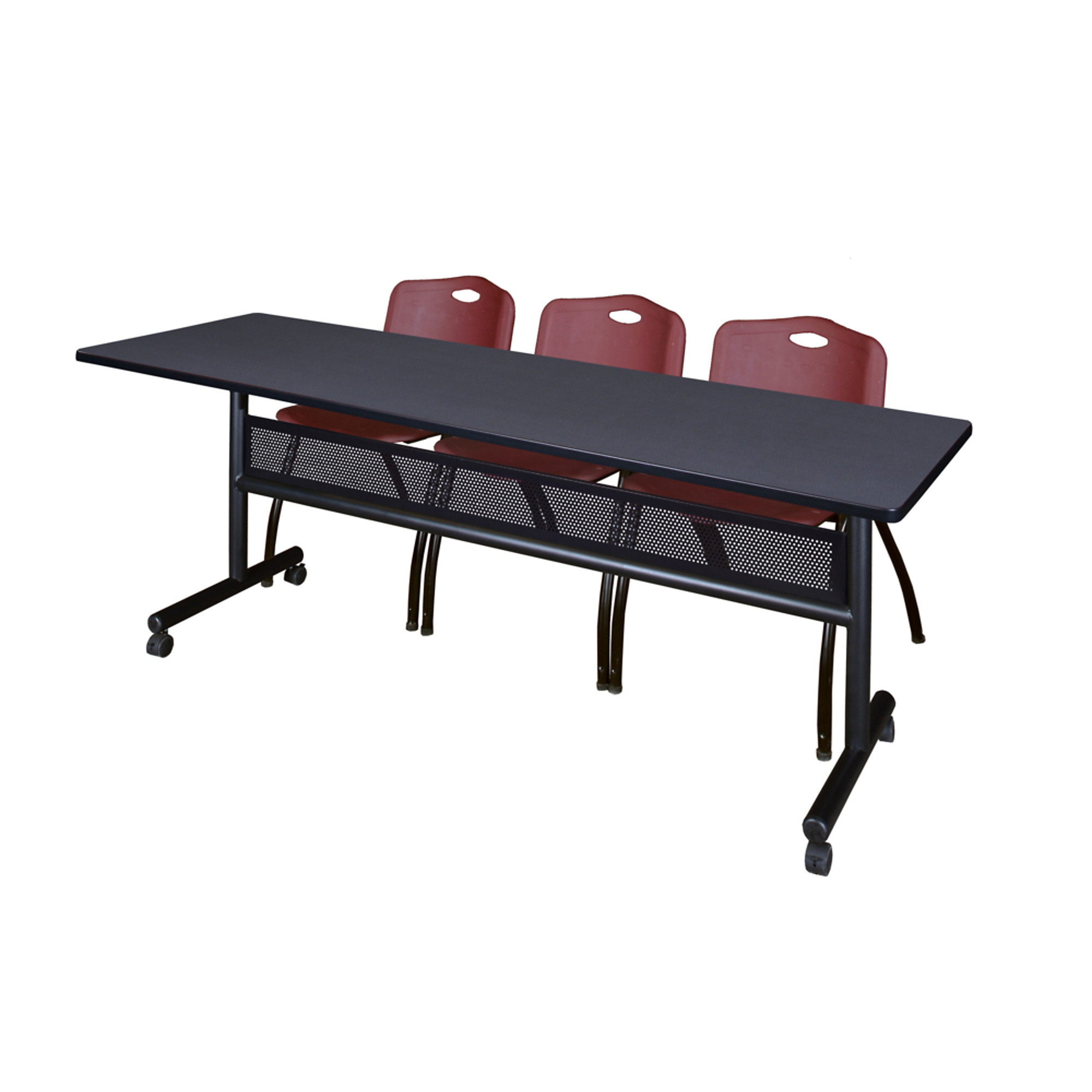 Regency Kobe Flip-Top Privacy Nesting Table with Modesty Panel and 2 M Stack Chairs — 84in. x 24in., Grey/Burgundy, Model# MKFTM8424GY47BY