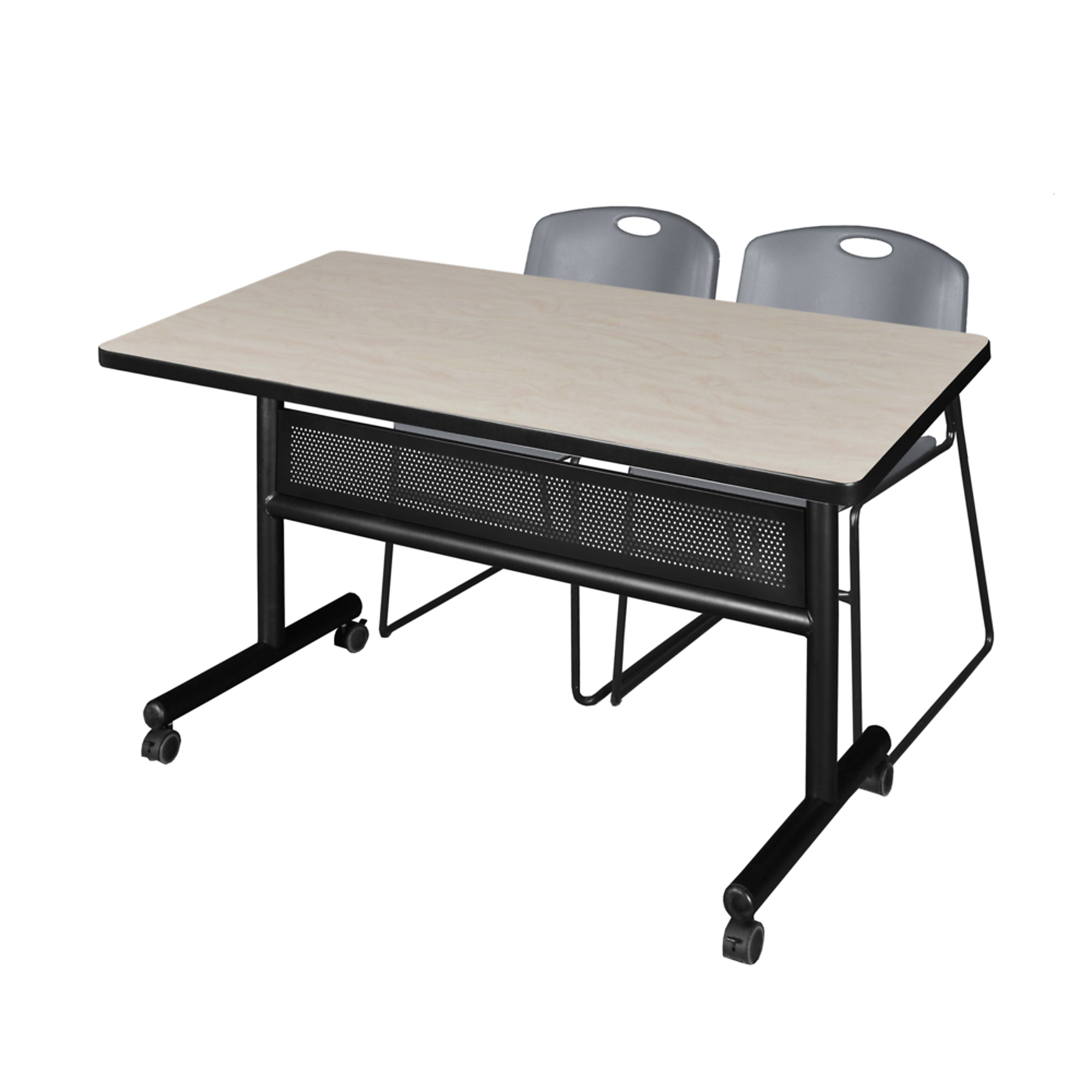 Regency Kobe Flip-Top Privacy Nesting Table Set — 48in. x 30in., Maple, Includes 2 Grey Zeng Stack Chairs, Model# MKFTM4830PL44GY