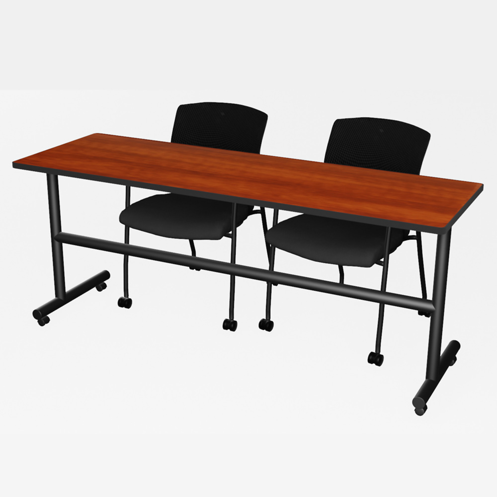 Regency Kobe Flip-Top Training Nesting Table with 2 Knight Mesh Chairs — 72in. x 24in., Cherry, Black Tubular Steel Base, Locking Casters, Model# MKFT7224CH56CBK