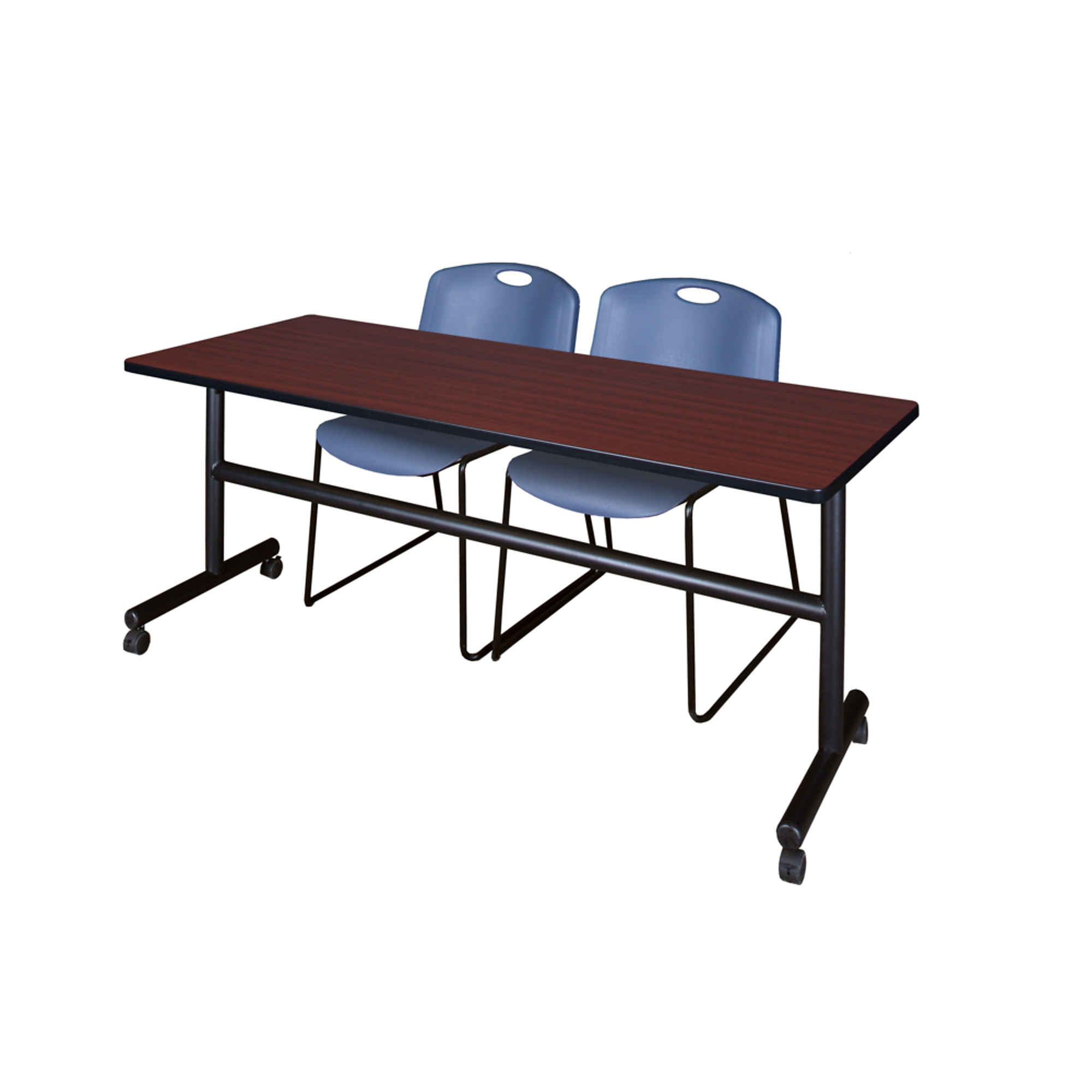 Regency Furniture Kobe Flip-Top Training Nesting Table with 2 Zeng Stack Chairs — 72in. x 24in., Mahogany, Blue, Model# MKFT7224MH44BE