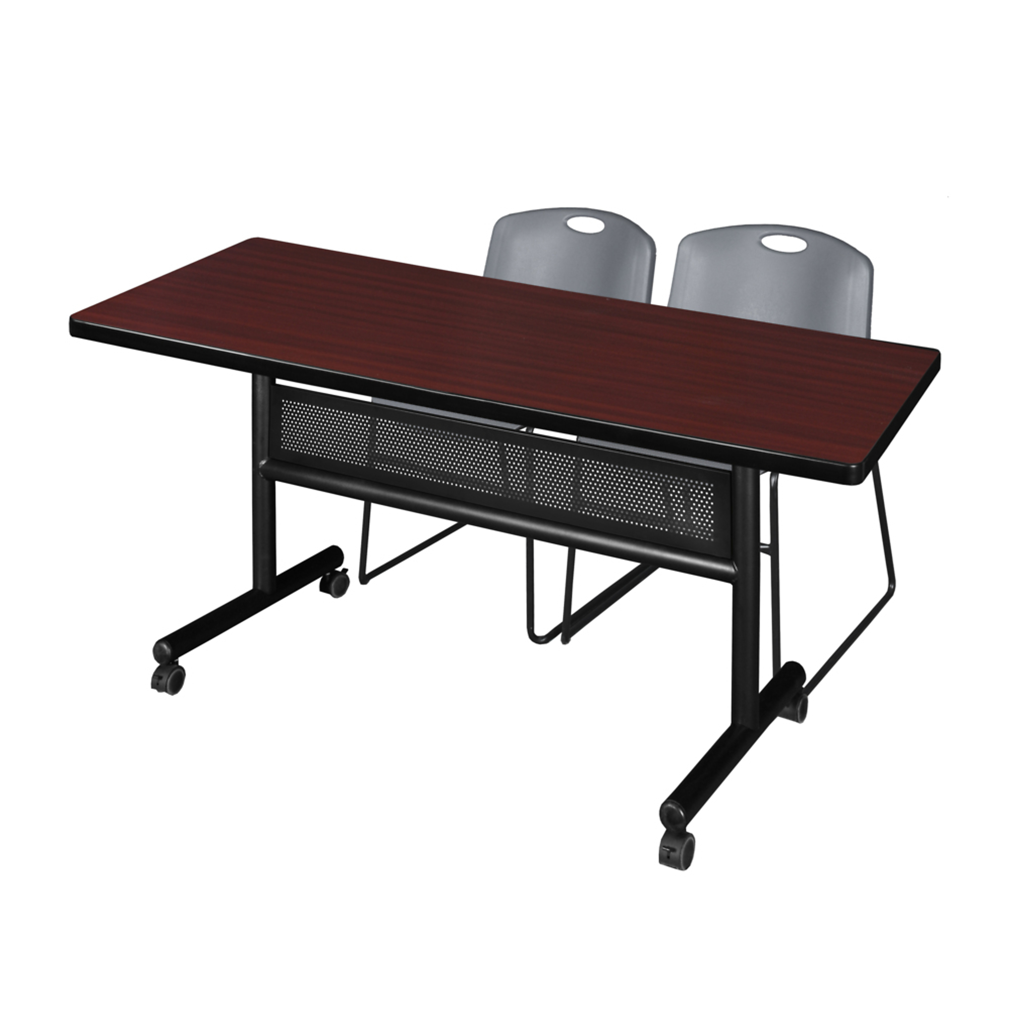 Regency Kobe Flip-Top Privacy Nesting Table Set — 60in. x 30in., Mahogany/Grey, Includes 2 Zeng Stack Chairs, Model# MKFTM6030MH44GY