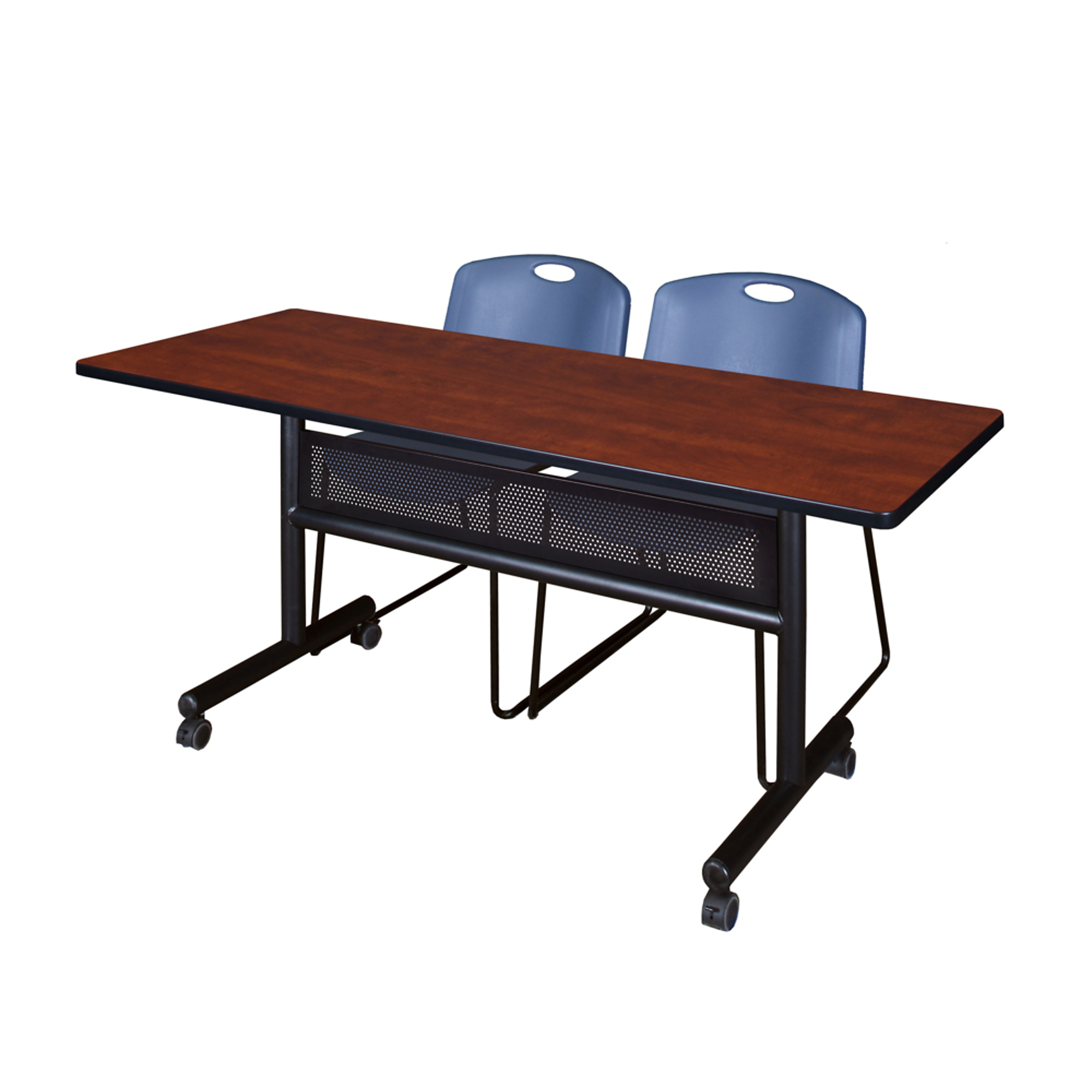 Regency Kobe Flip-Top Privacy Nesting Table Set — 60in. x 24in., Cherry/Maple, Includes 2 Blue Zeng Stack Chairs, Model# MKFTM6024CH44BE