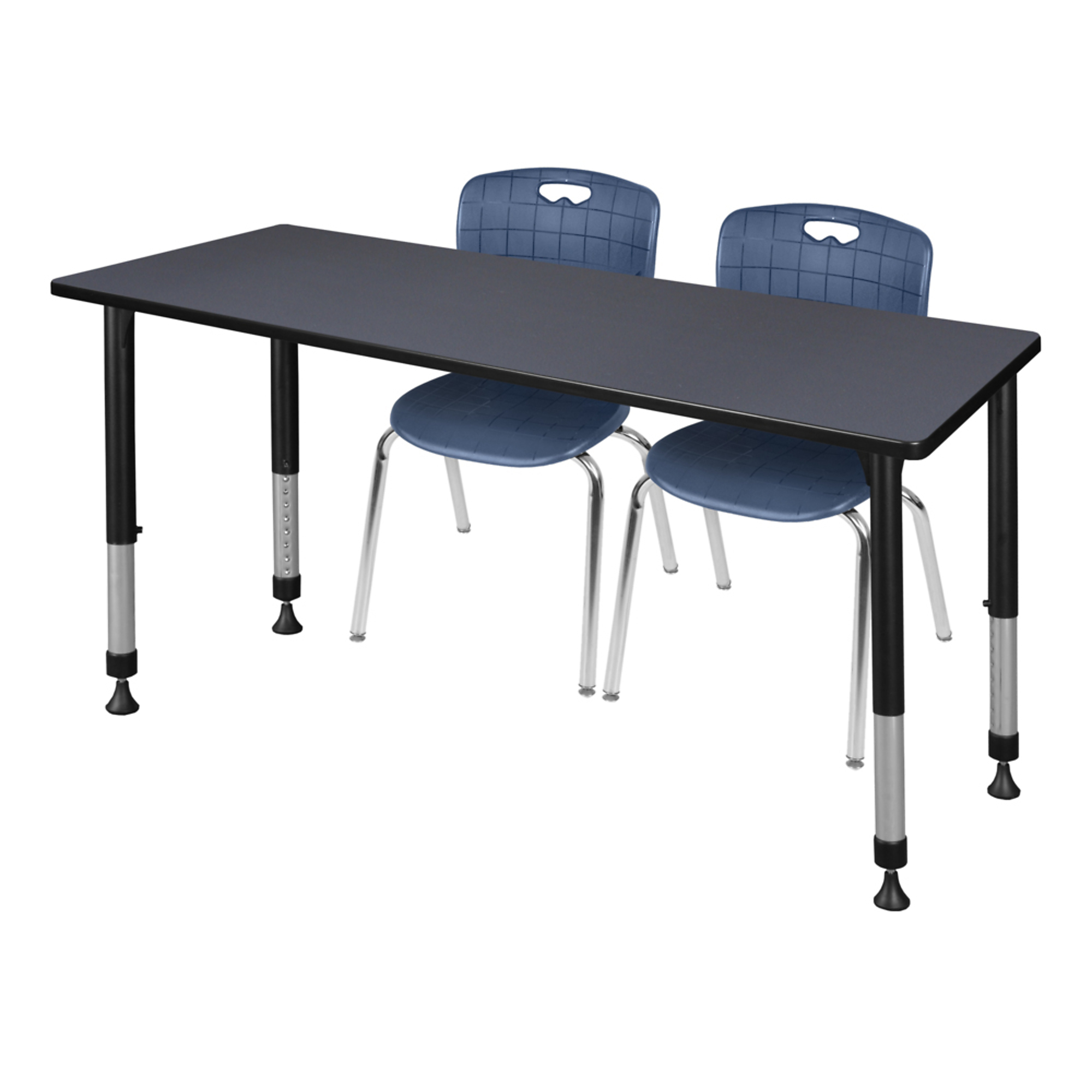 Regency Kee Adjustable Classroom Table and 2 Andy Stack Chairs Set — 60in. x 24in., Grey/Navy Blue, Model# MT6024GYAPBK40NV