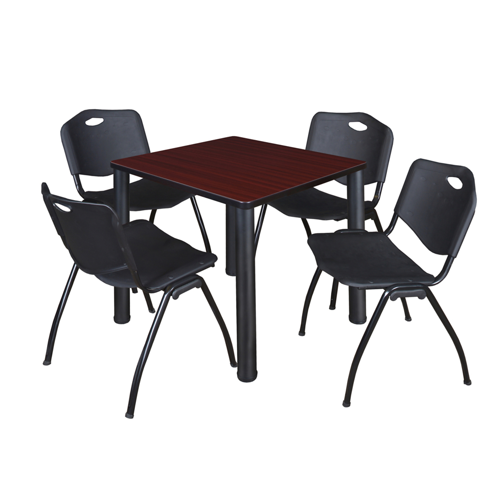 Regency Kee Square Breakroom Table Set — 30in. Mahogany Top, Black Legs, 4 Black Stack Chairs, Model# TB3030MHBPBK47BK
