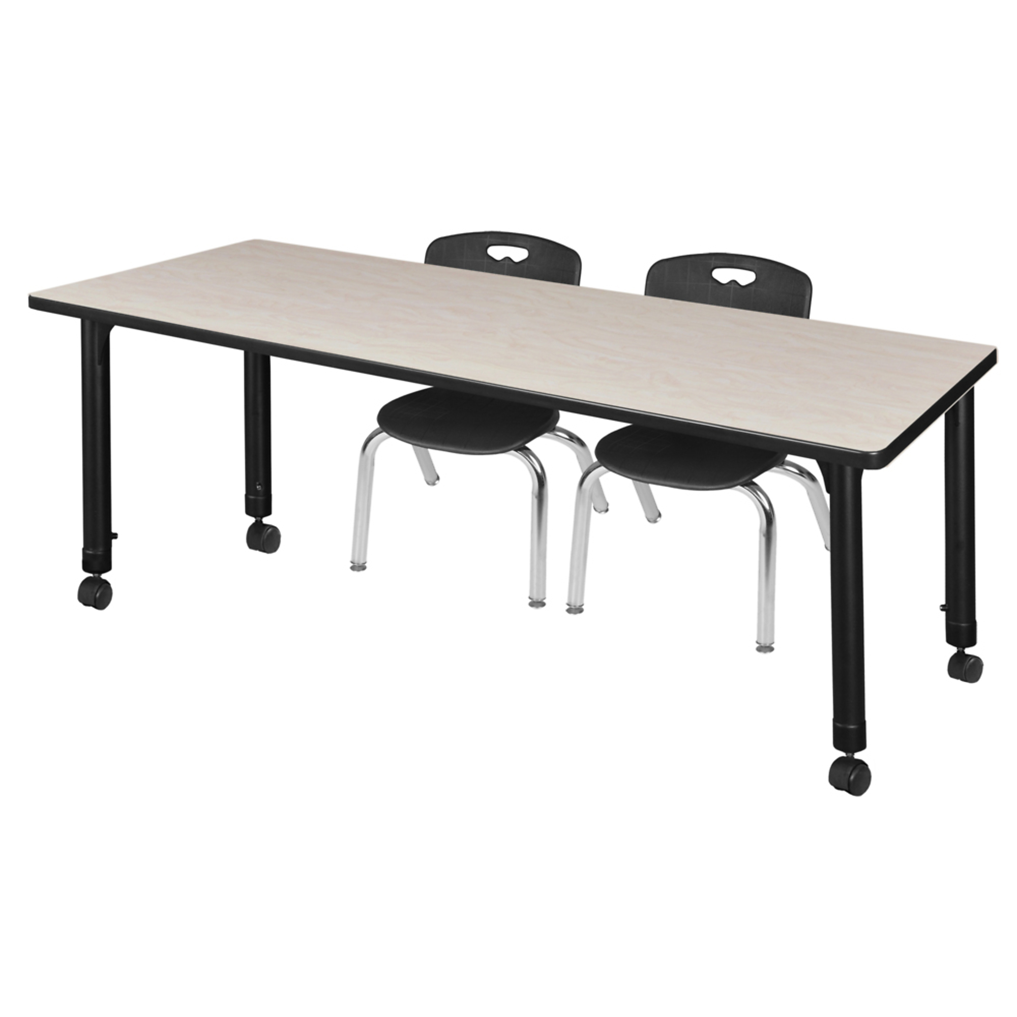 Regency Kee Mobile Adjustable Classroom Table — 60in. x 24in., Maple, Includes 2 Black Andy 12in. Stack Chairs, Model# MT6024PLAPCBK45BK