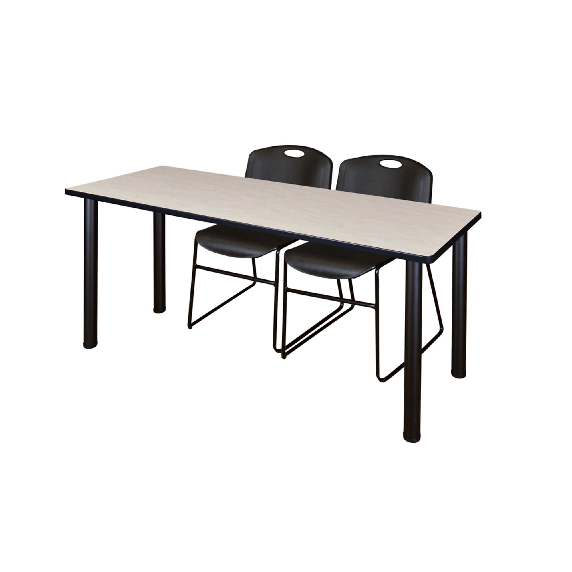 Regency Kee Training Table with Zeng Chairs — 72in. x 24in., Maple Top, Black Legs, 2 Chairs, Model# MT7224PLBPBK44BK