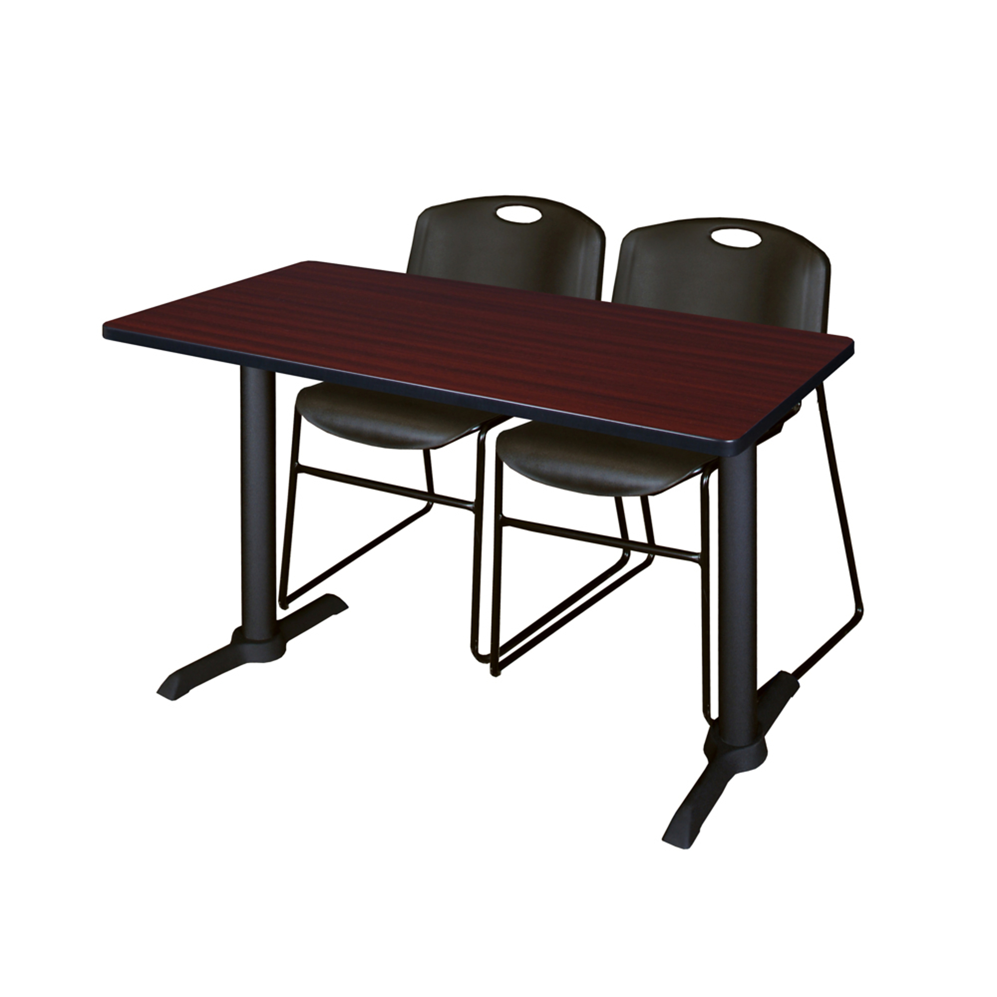 Regency Furniture Cain Training Table with T-Base — 48in. x 24in., Mahogany, Includes 2 Black Zeng Stack Chairs, Model# MTRCT4824MH44BK