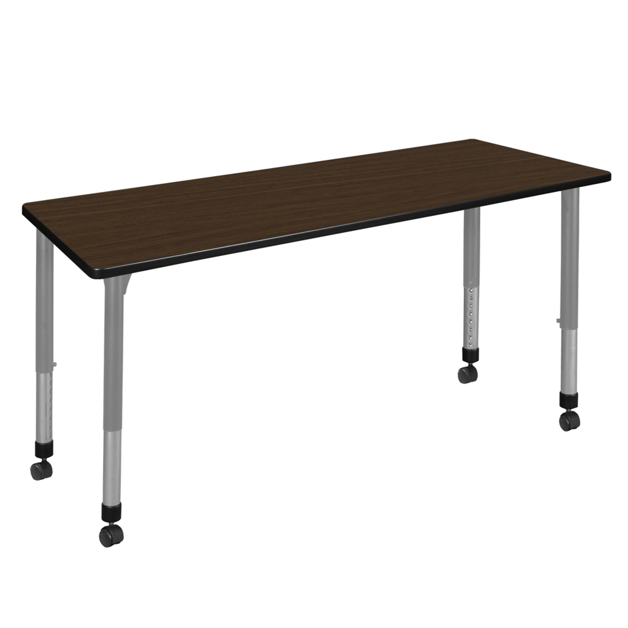 Regency Kee Height Adjustable Mobile Classroom Activity Table — 72in. x 30in., Neo Walnut Top & Grey Base, Model# MT7230NWAPCGY
