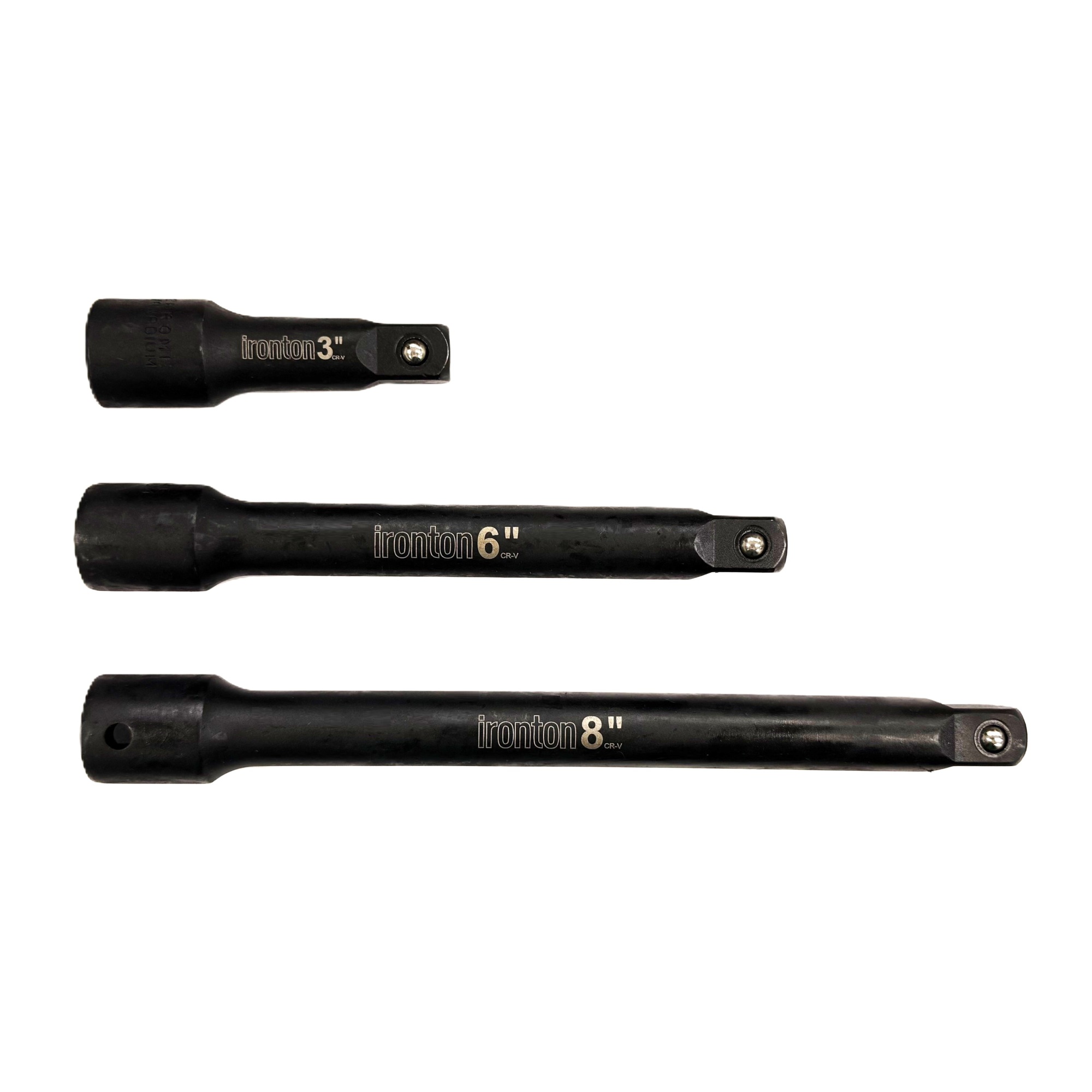 Ironton Impact Extension Set, 3/8in. Drive, 3-Pc., Black, CR-V Steel