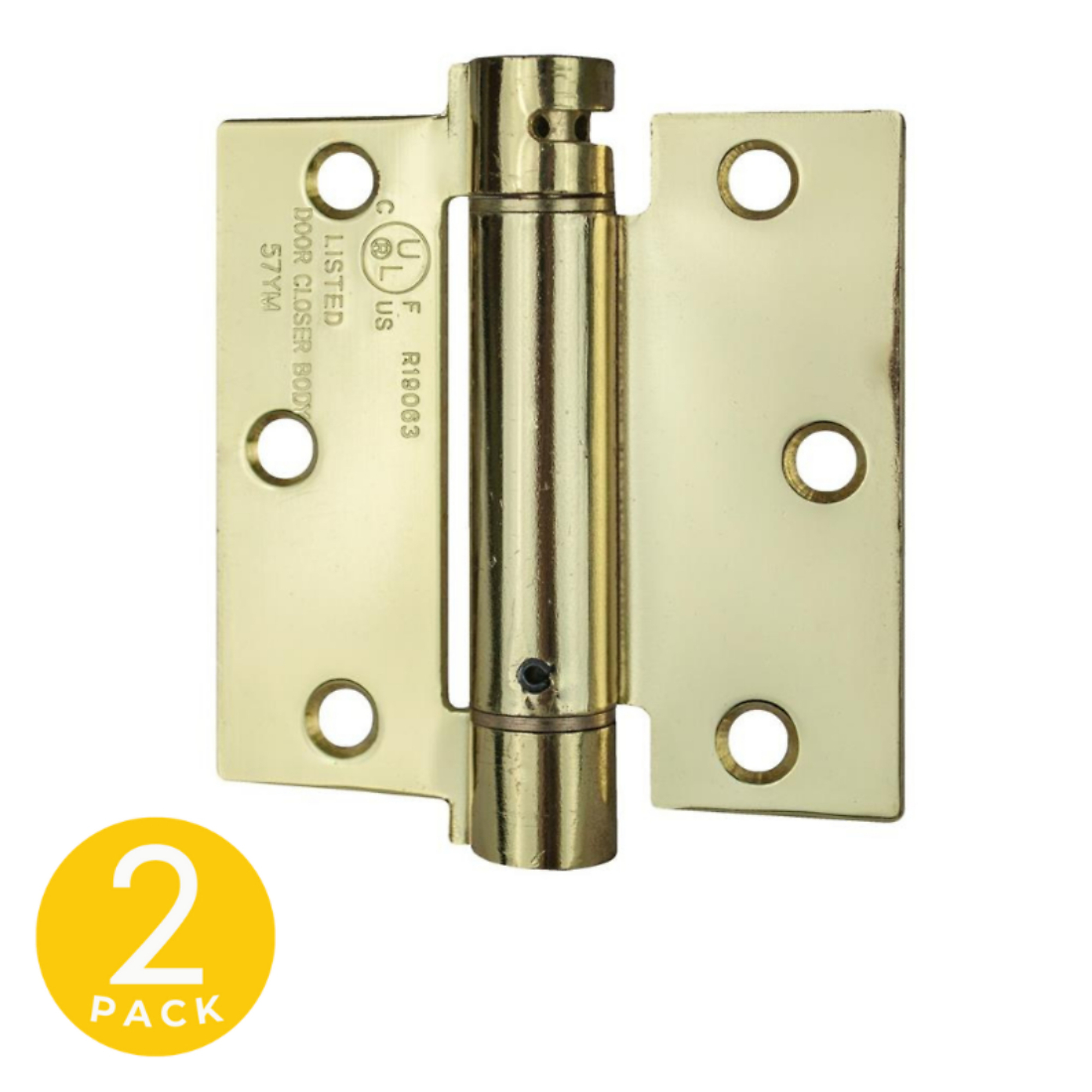 Global Door Controls Full Mortise Residential Door Hinge — 3in. x 3in., Bright Brass, Squared Radius, Removable Pin, 2-Pc. Set, Model# CP3030-US3-M