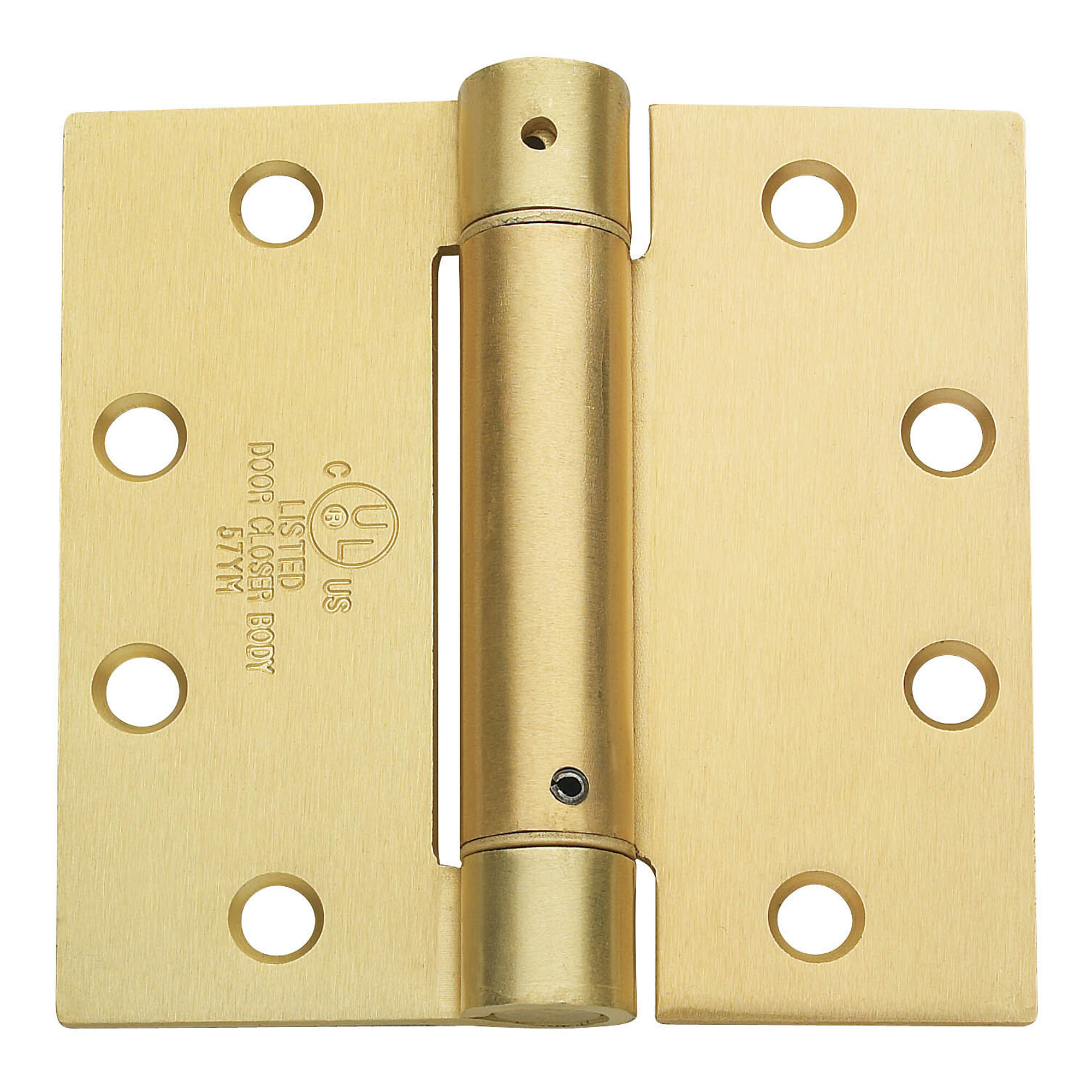 Global Door Controls Full Mortise Spring Hinge — 4.5in. x 4in., Satin Brass, Non-Removable Pin, Adjustable Spring Tension, Set of 2, Model# CPS4540-US4-M