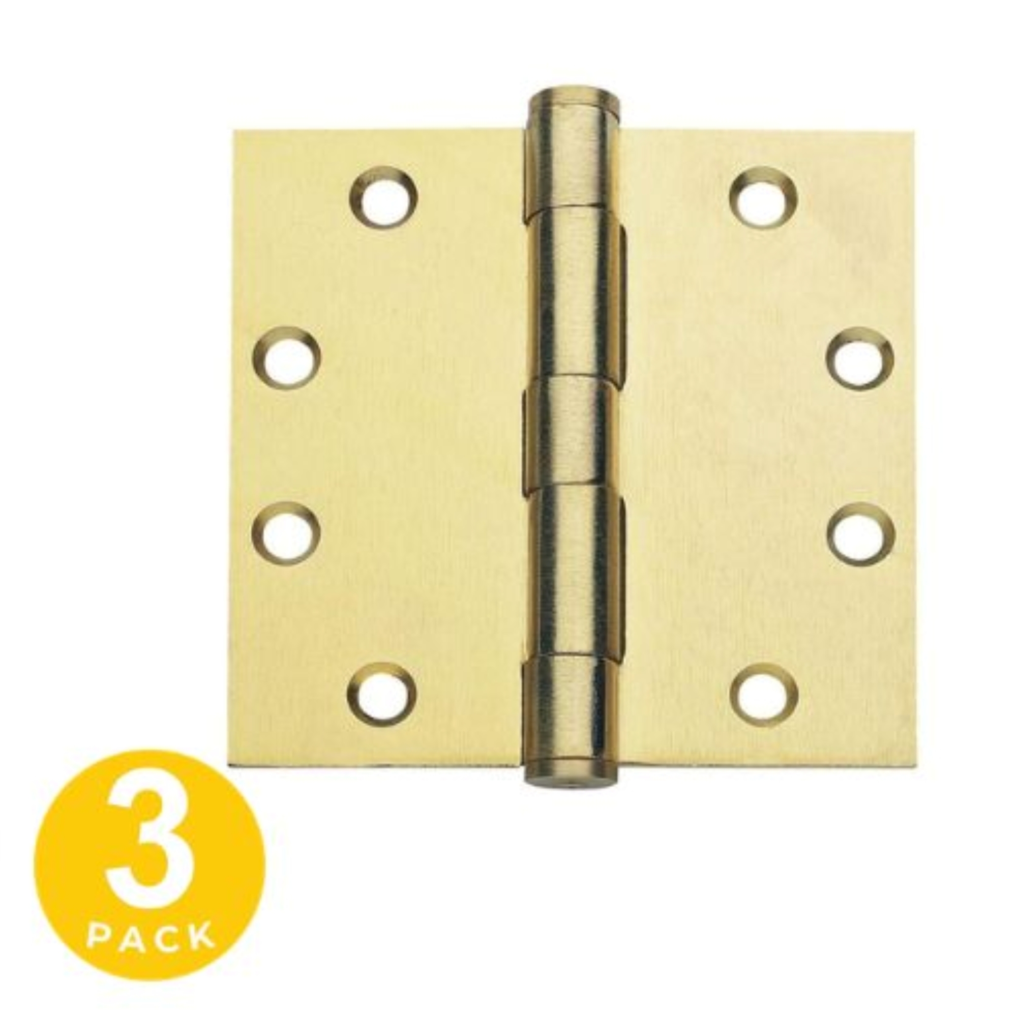 Global Door Controls Full Mortise Door Hinge Set — 4.5in. x 4.5in., Satin Brass, Plain Bearing, Removable Pin, 3 Pcs, Model# CP4545-US4-3