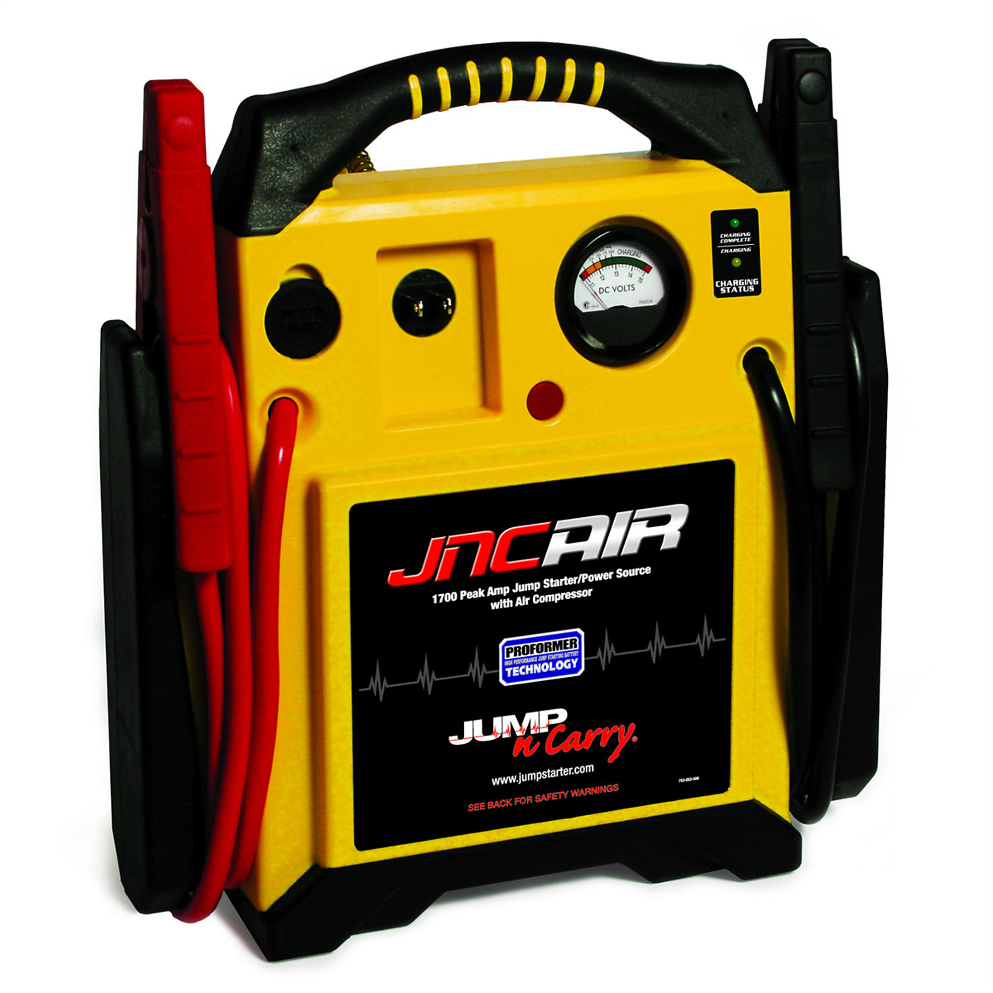 Clore Automotive Jump-N-Carry Jump Starter with Air Compressor — 1700 Peak Amps, 425 Cranking Amps, 12V, 68in. Cables, Model# JNCAIR
