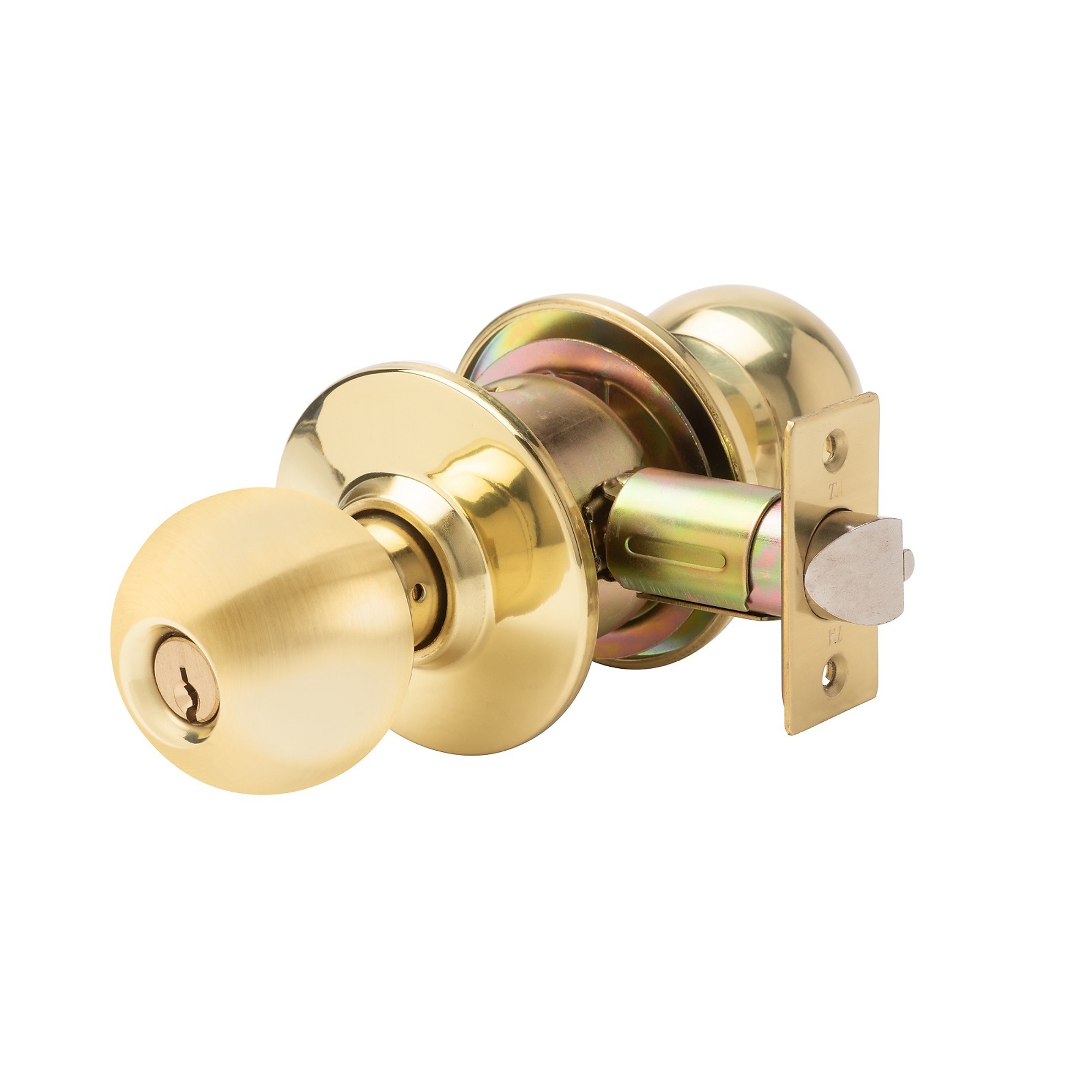 Trans Atlantic Light Duty Cylindrical Keyed Entry Door Knob — Bright Brass, 2-3/8in. Backset, Model# DL-ECB53SC5238-US3