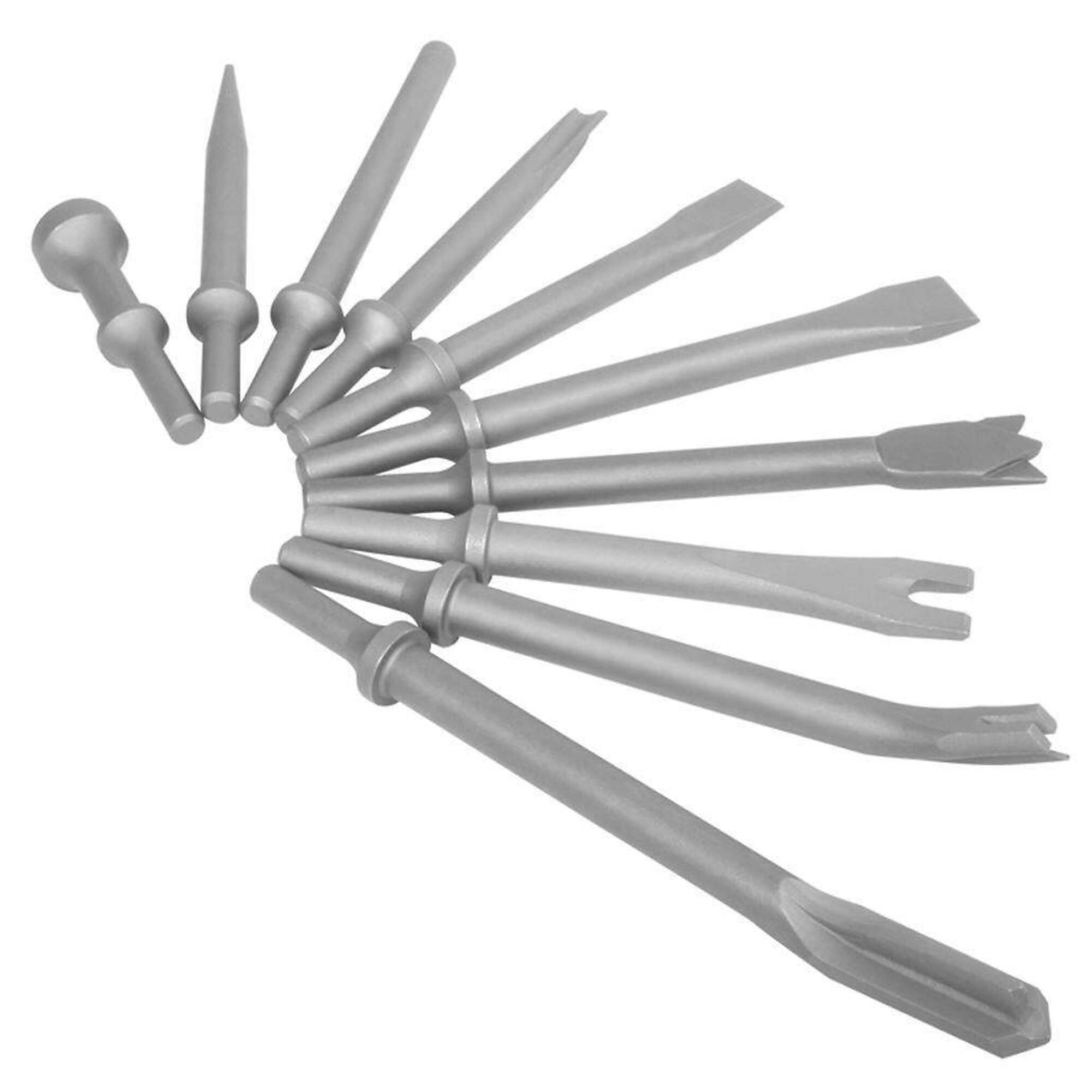 Sunex Tools Air Hammer Chisel Set — 10 Pcs, .401 Shank, 600D Polyester Tool Roll, Model# ACS10