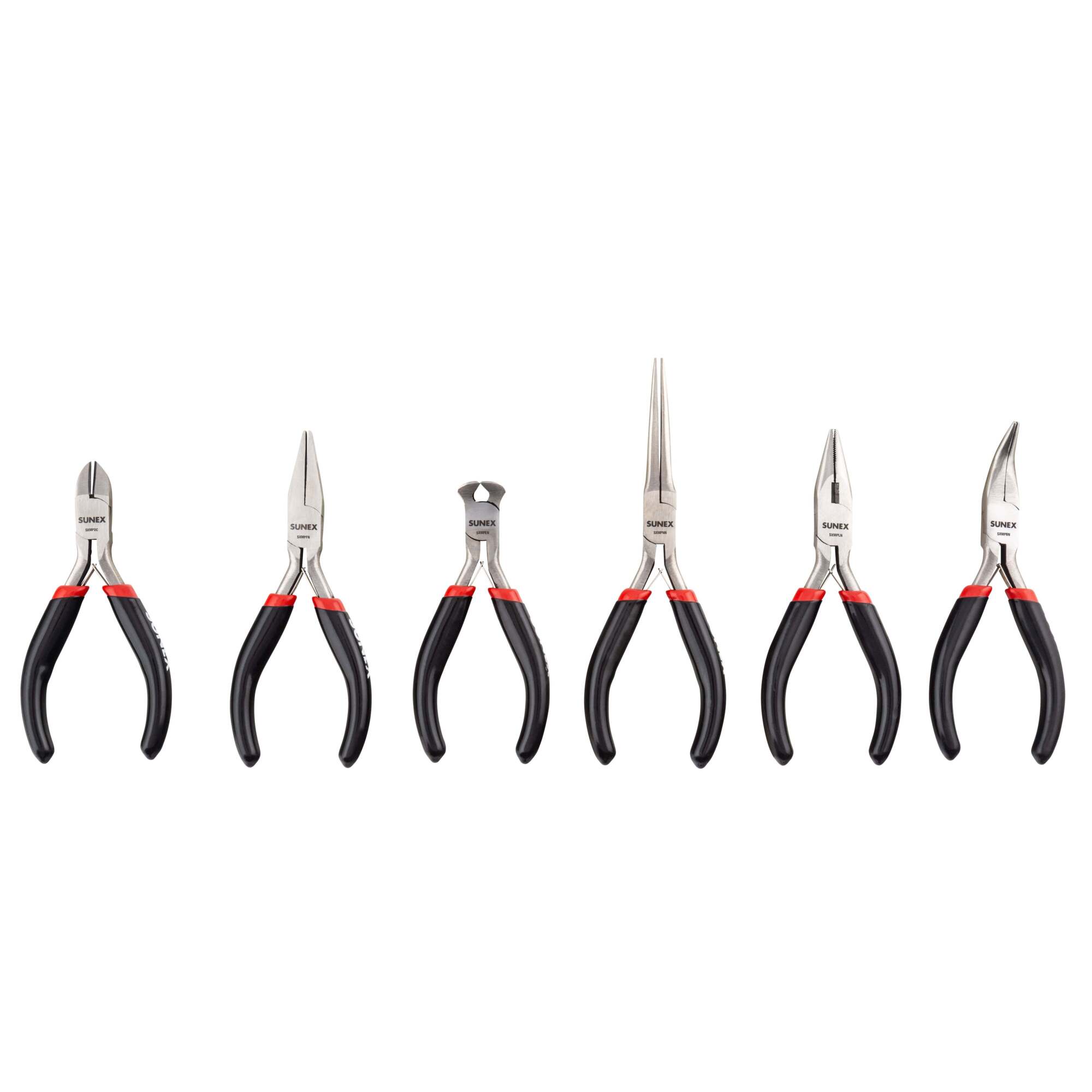 Sunex Tools 6-Piece Mini Pliers Set — High-Carbon Steel, Ergonomic Grips, Storage Tray, Model# SXMPS6