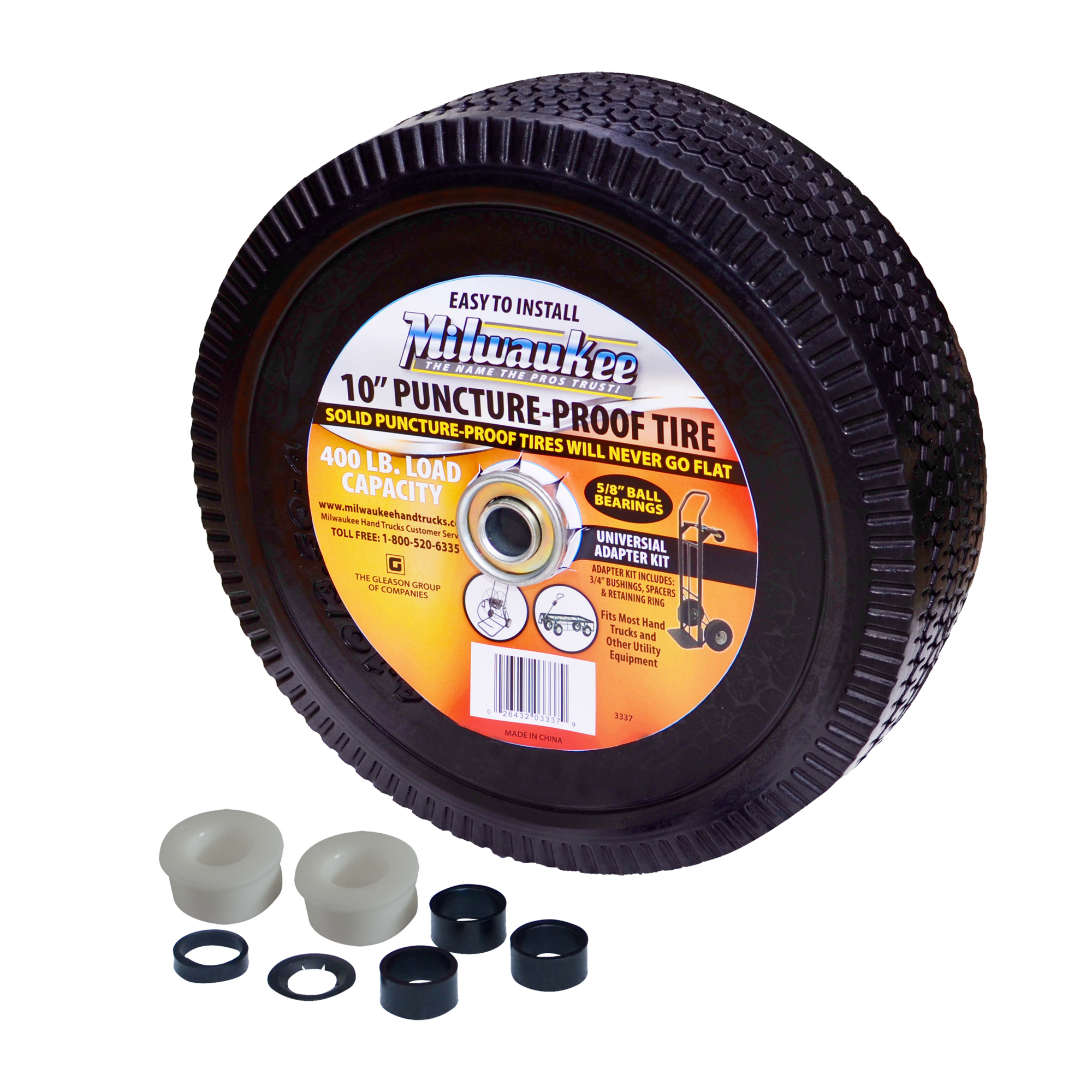 Milwaukee Hand Trucks Flat-Free Wheel — 10in., Solid Rubber, 400-Lb. Capacity, Model# DC3337