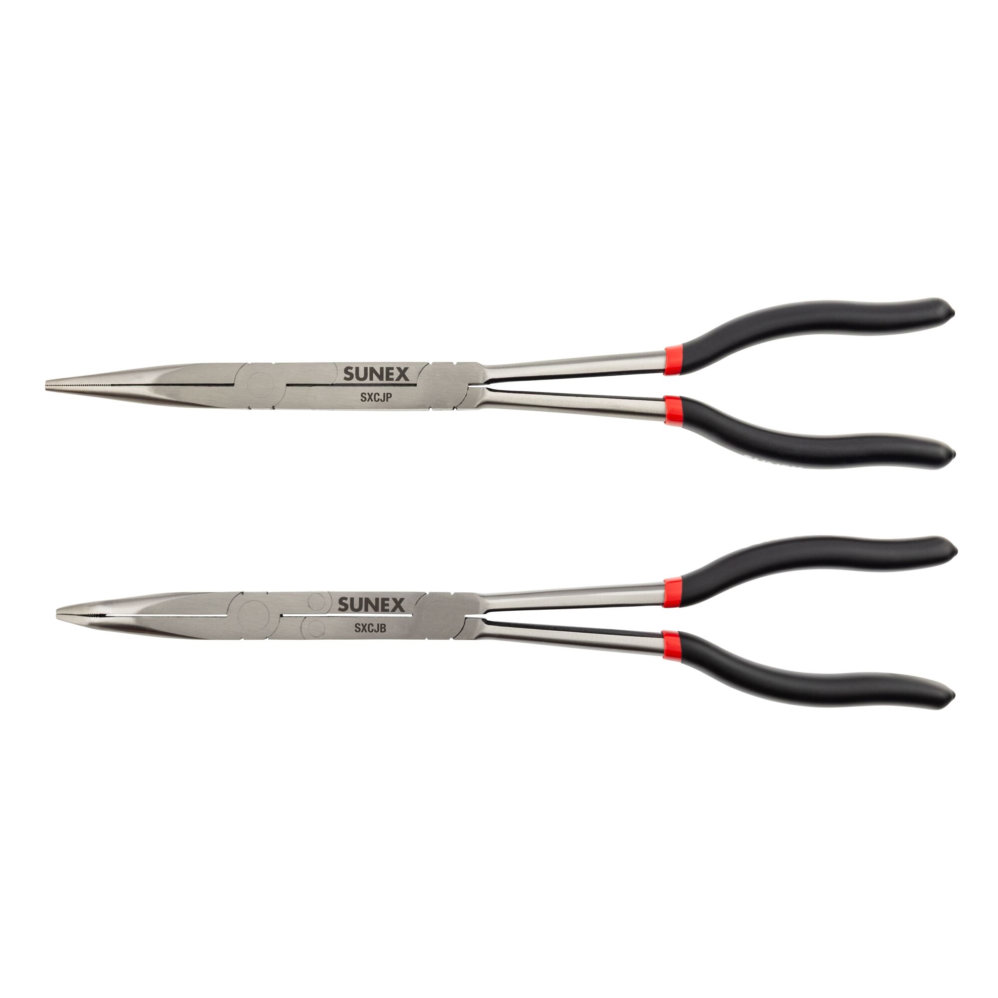 Sunex Tools Dual-Joint Extended Reach Pliers Set — 2-Piece, Straight and 45° Bent Nose, Alloy Steel, Model# SXCJPS