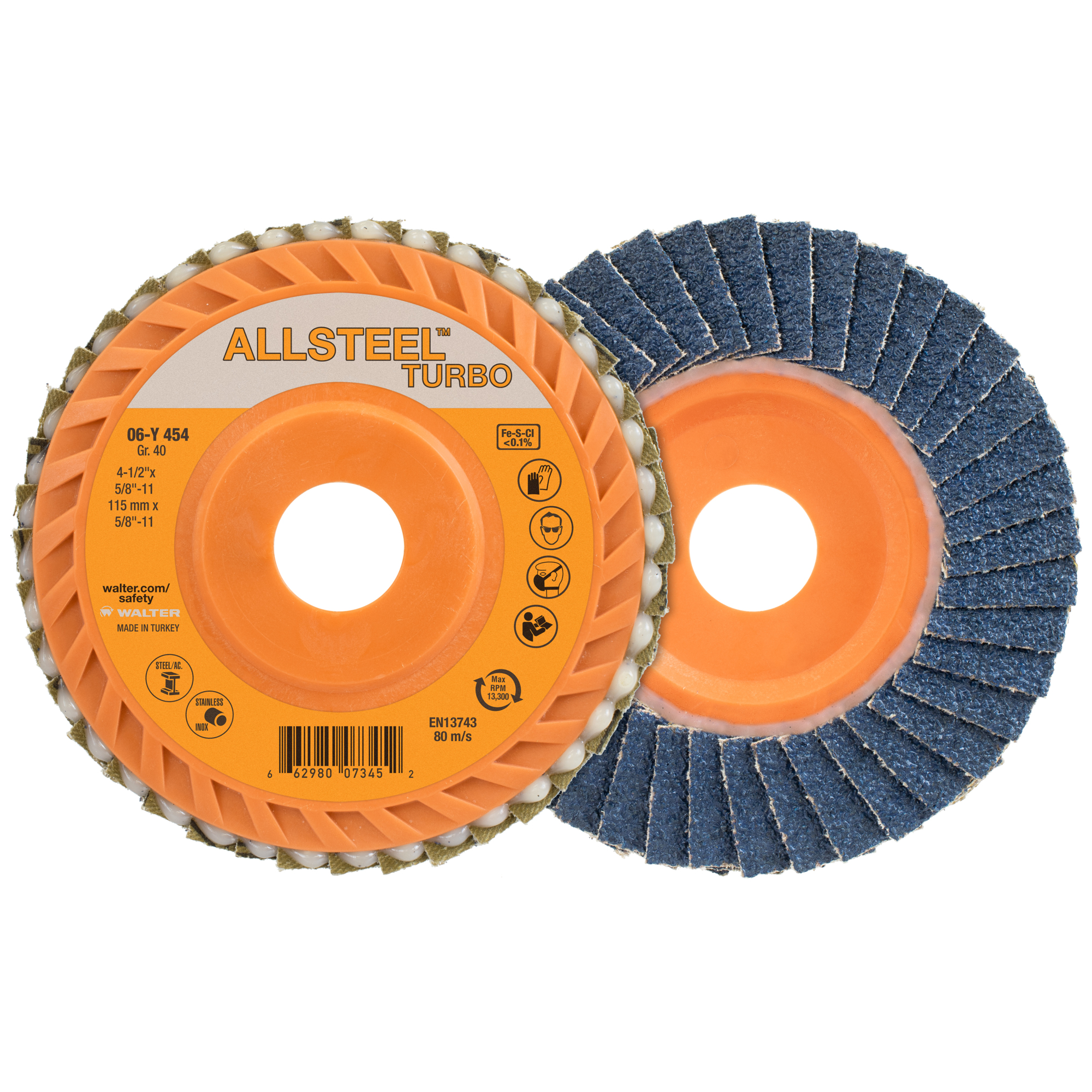 Allsteel Turbo Flap Discs — 4.5in. x 5/8in.-11, GR40, 10 Pk., Model# 06Y454