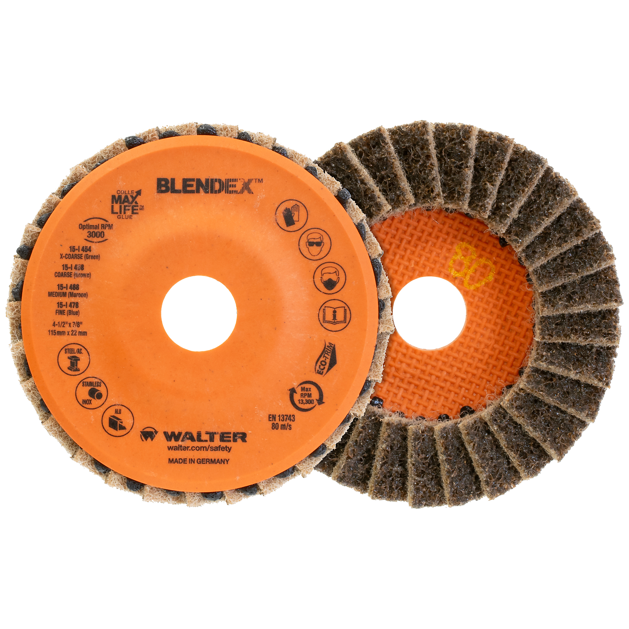 Walter Blendex Flap Disc — 4.5in. x 7/8in., Coarse, Eco-Trim Backing, 10 Pk, Model# 15I458