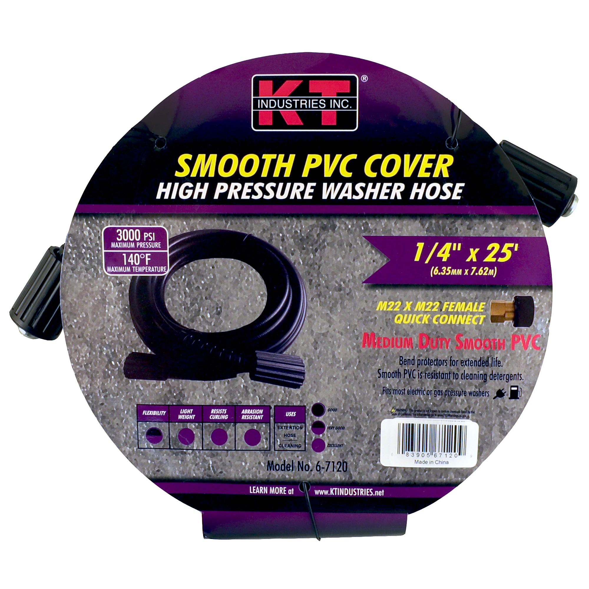 K-T Industries High Pressure Hose — 1/4in. x 25ft., 3000 PSI, M22 Quick Screw Couplings, Model# 6-7120