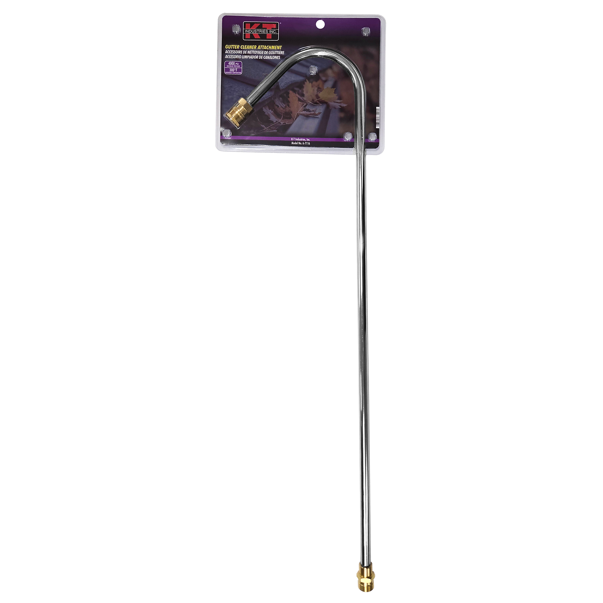 K-T Industries Gutter Cleaner Attachment — Chrome Plated Steel, 30Â° Bend, 1/4in. Quick Connect, 4000 PSI, Model# 6-7116