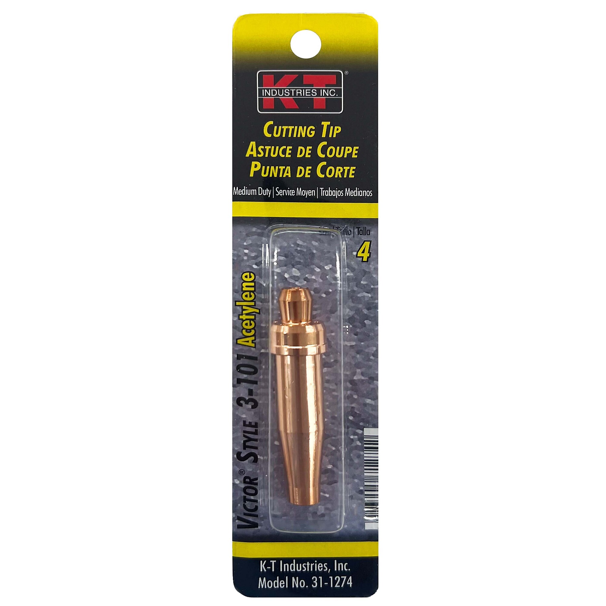K-T Industries Cutting Tip — Size 4, Oxy-Acetylene, Fits Victor, Super Range, Jobber, All Pro, Model# 31-1274