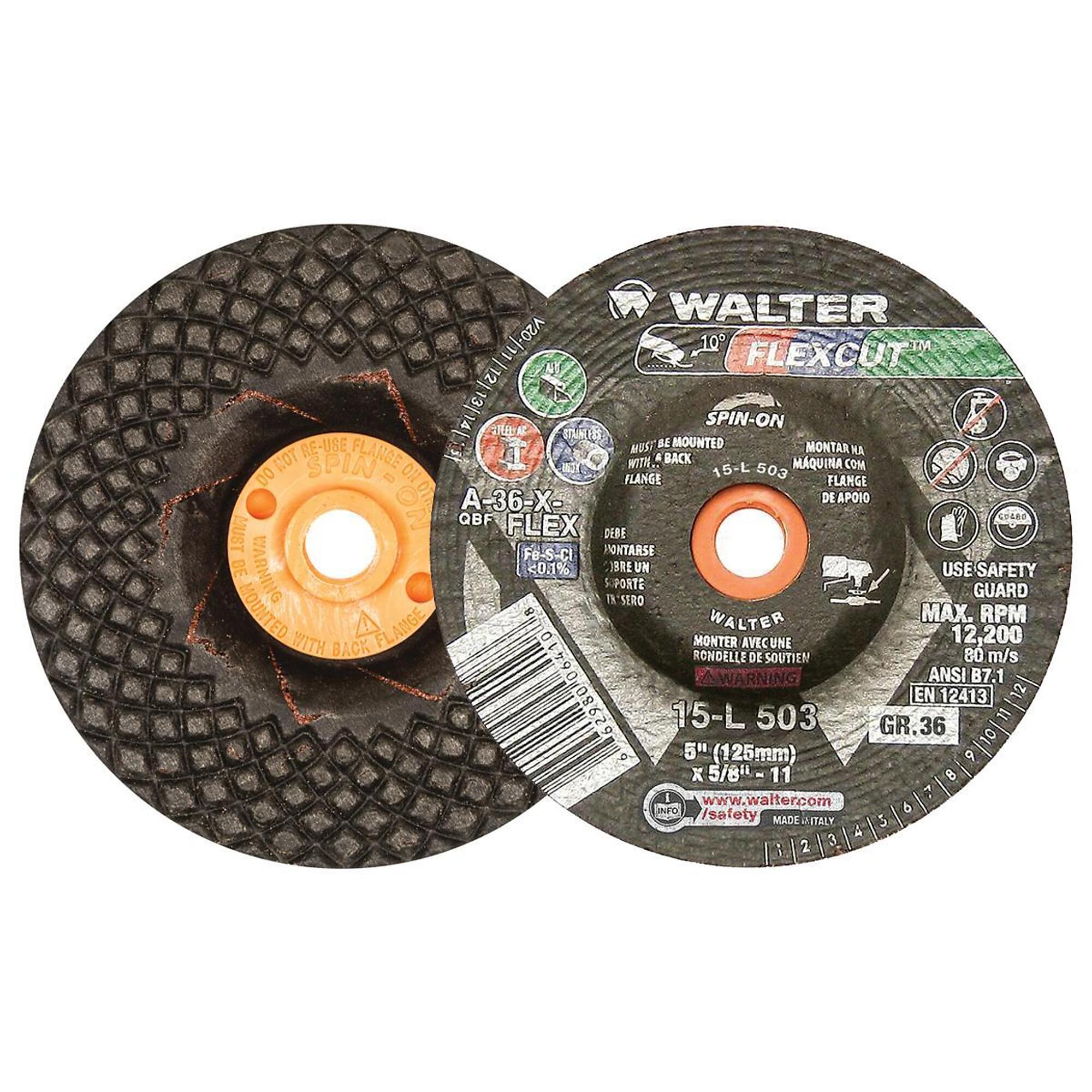 Walter Flexcut Spin-On Angle Grinder Grinding Wheels — 5in., GR36, 25 Pcs, Model# 15L503
