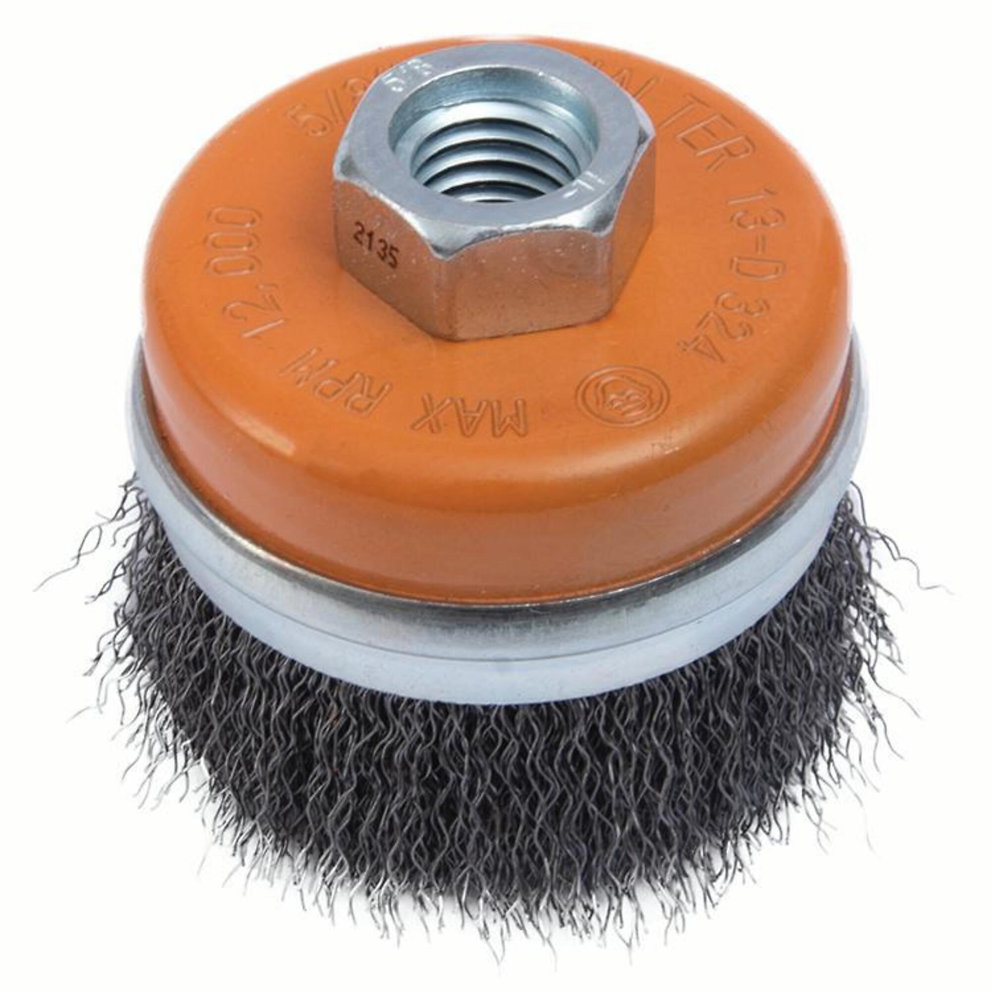 Walter Crimped Cup Brush — 4in. x 5/8-11, Oil-Hardened Steel, Model# 13D424