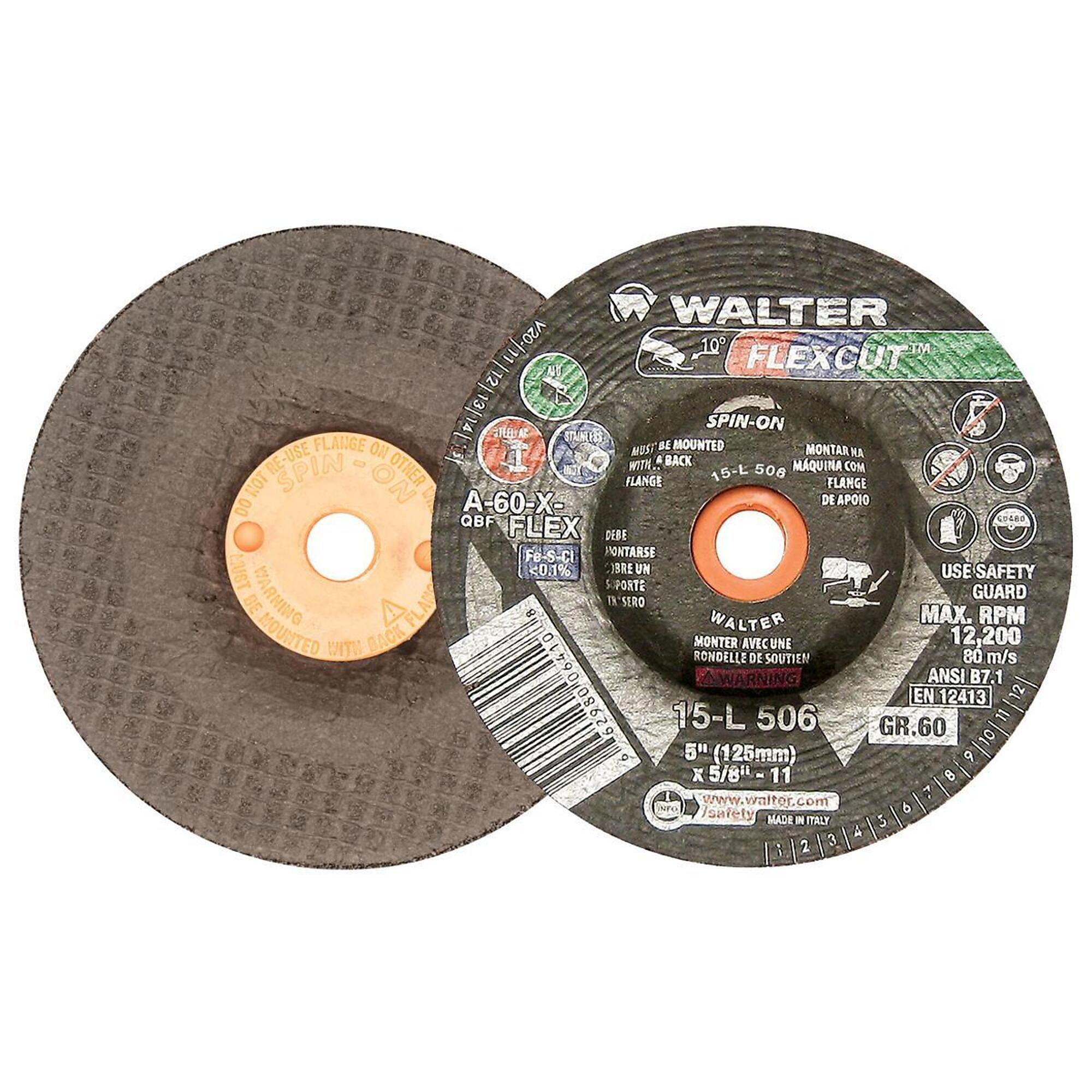 Walter Flexcut Spin-On Angle Grinder Grinding Wheels — 5in., GR60, Pack of 25, Model# 15L506