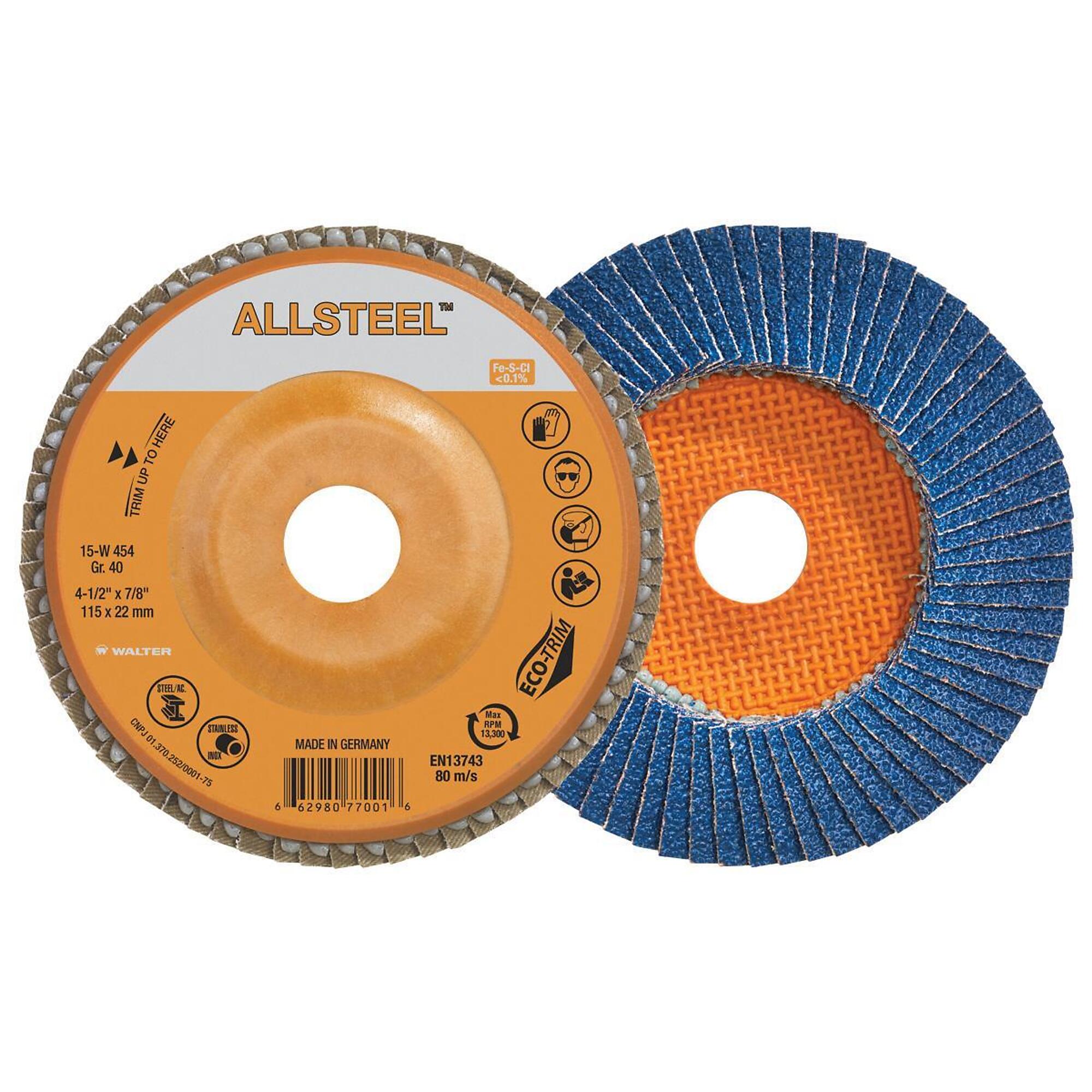Walter Allsteel Flap Discs — 5in. x 7/8in., GR60, ECO-Trim Backing, 10 Pcs, Model# 15W506