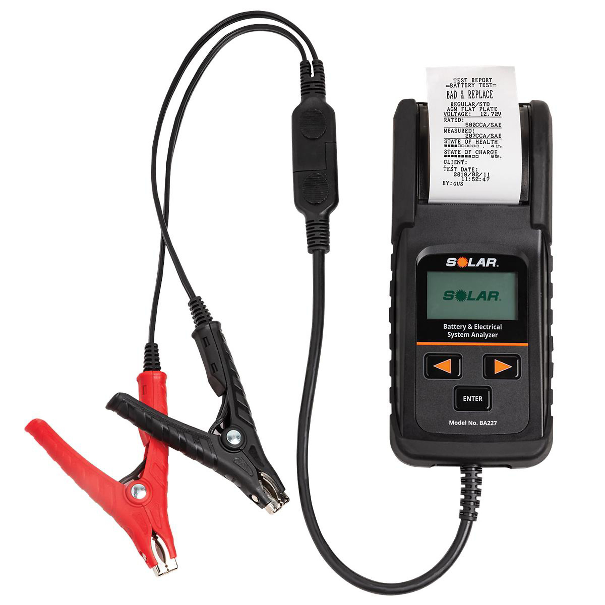 Clore Automotive SOLAR Digital Battery and System Tester with Integrated Printer — 12V, 100–1400 CCA, 36in. Cable, Model# BA227