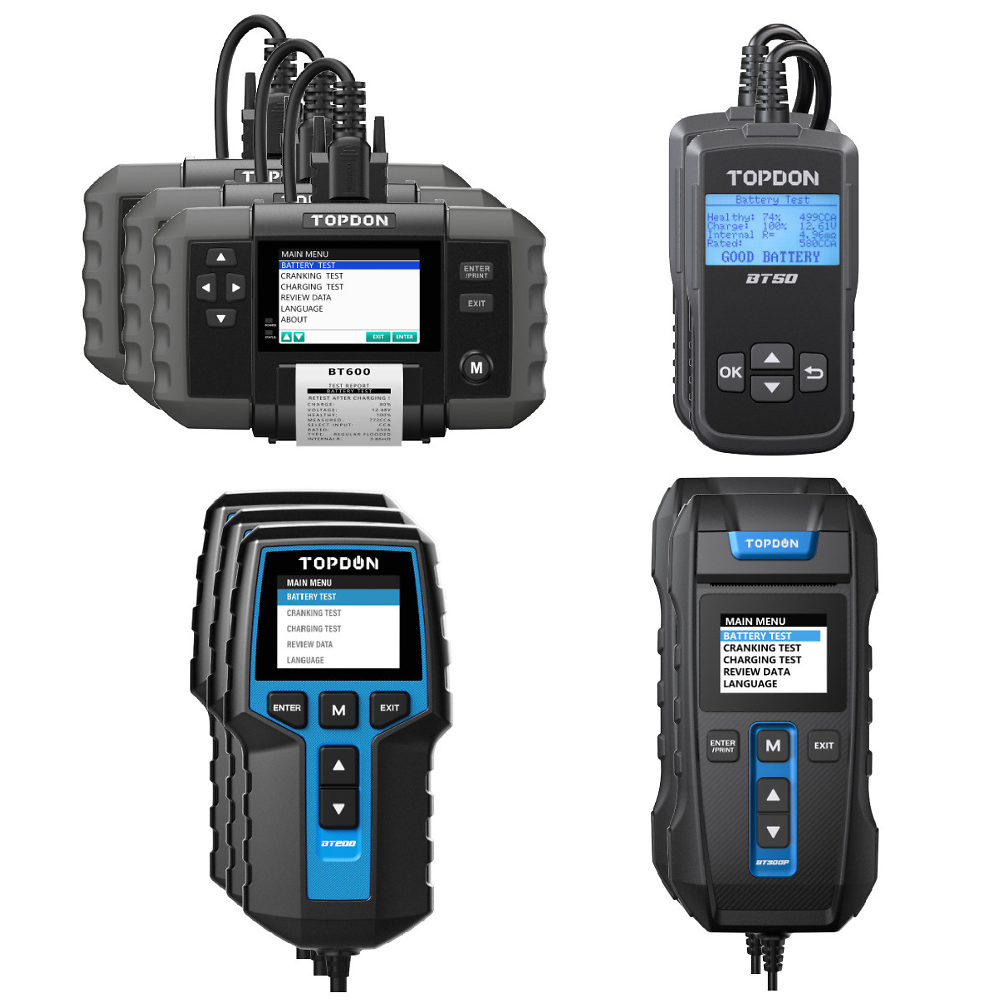 Topdon Battery Tester Bundle — 10 Testers, Includes 3 TOPBT600, 3 TOPBT300P, 2 TOPBT200, 2 TOPBT50, Model# TOPBNDL1