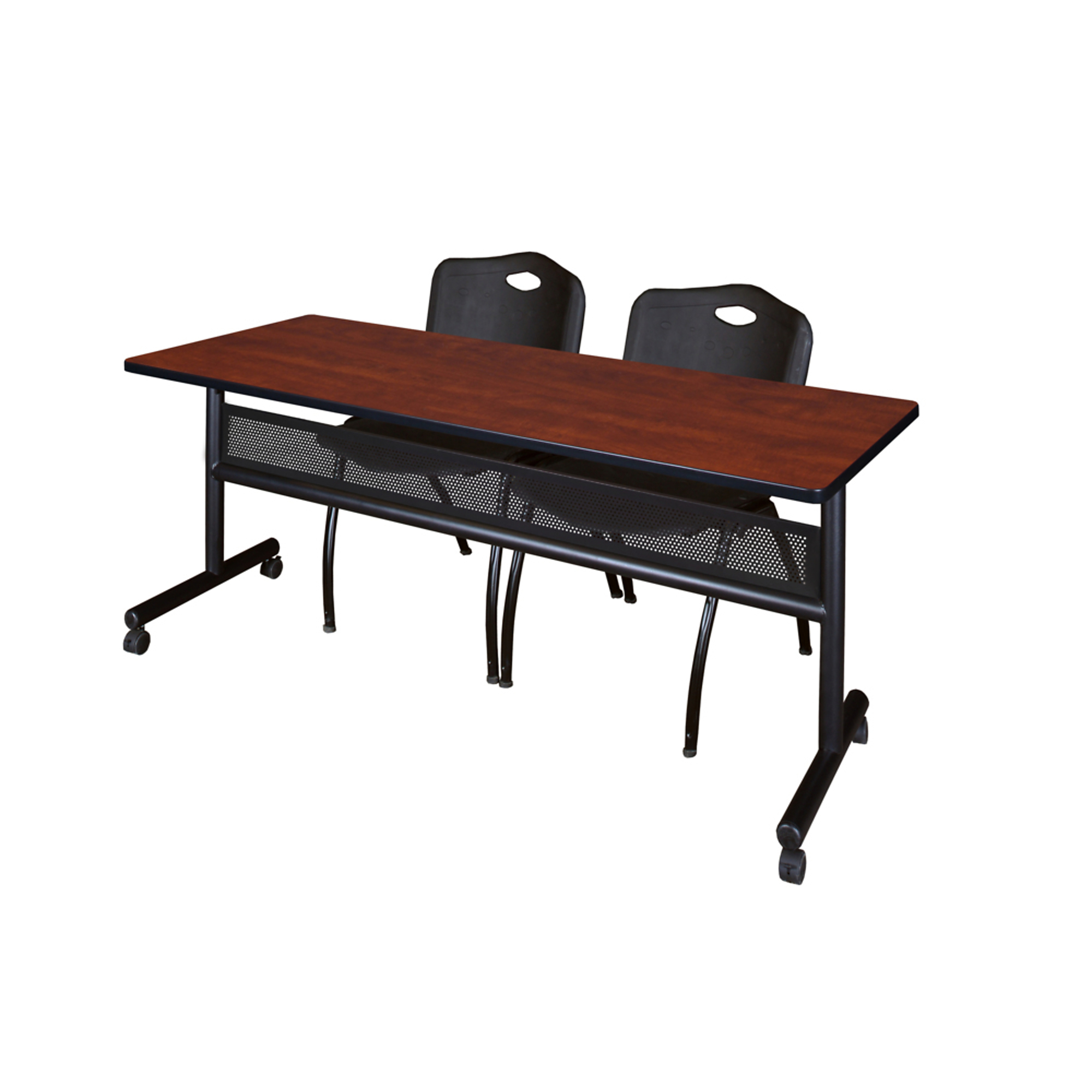 Regency Furniture Kobe Flip-Top Privacy Nesting Table with Modesty Panel and 2 M Stack Chairs — 72in. x 24in., Cherry/Maple, Black, Model# MKFTM7224CH47BK