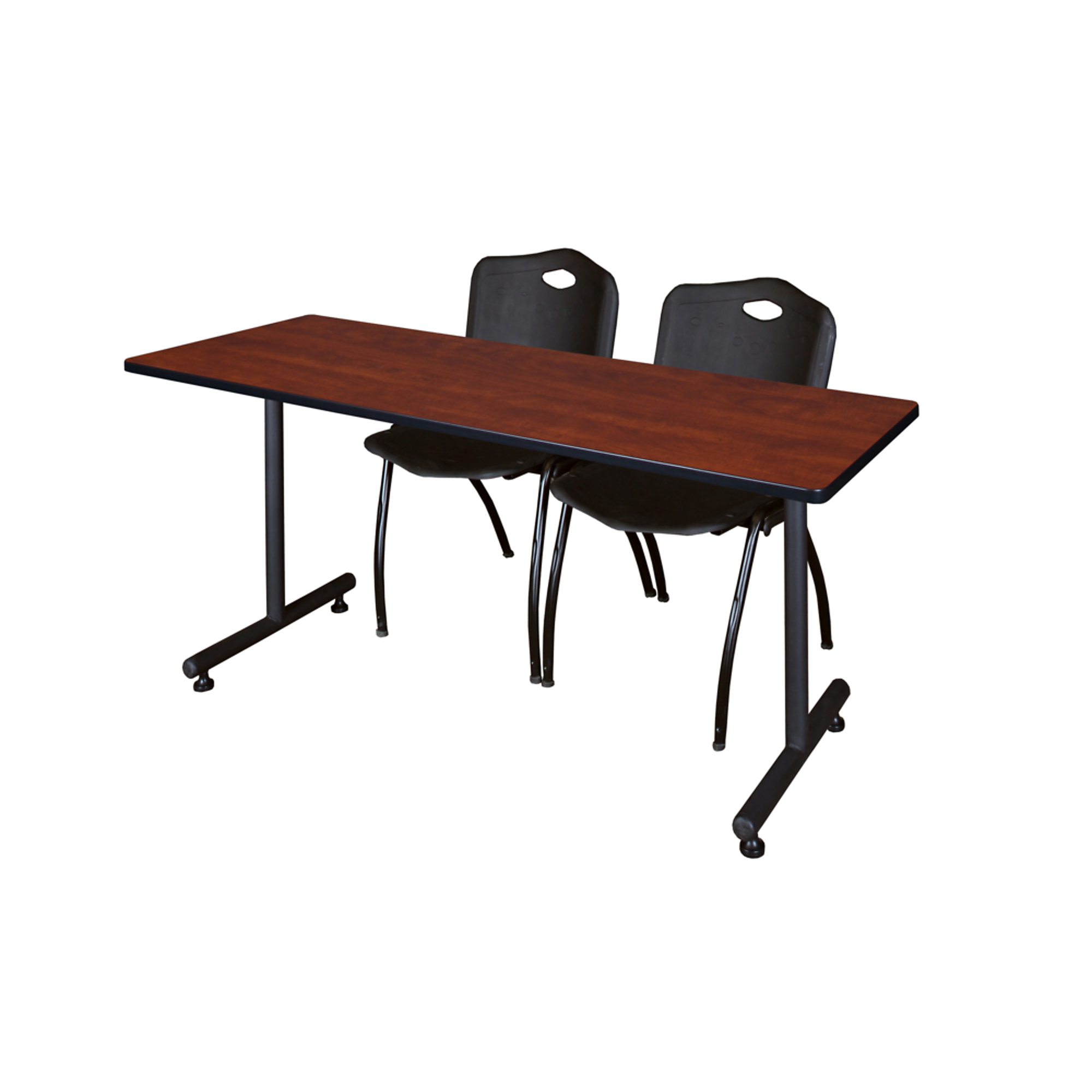 Regency Kobe Training Seminar Table Set — 66in. x 30in., Cherry, Black T-Base, Includes 2 Black Stack Chairs, Model# MKTRCT6630CH47BK